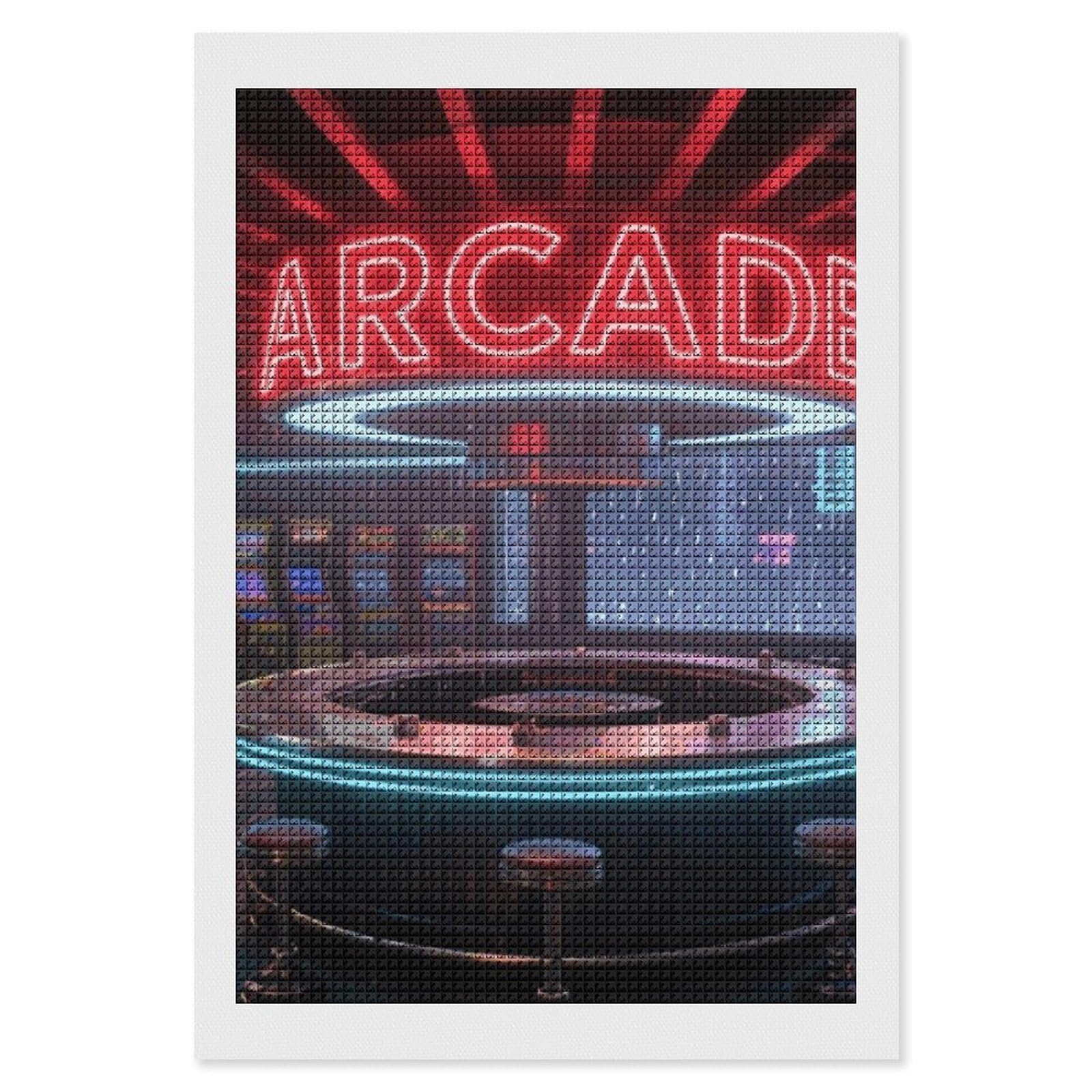 FodPand Neon Arcade 5D Diamond Painting Kits for Adults Beginners Full Drill Square Diamond Dots Pictures Gem Art Supplies for Home Wall Room Decoration DIY Craft Set Gift 8x12
