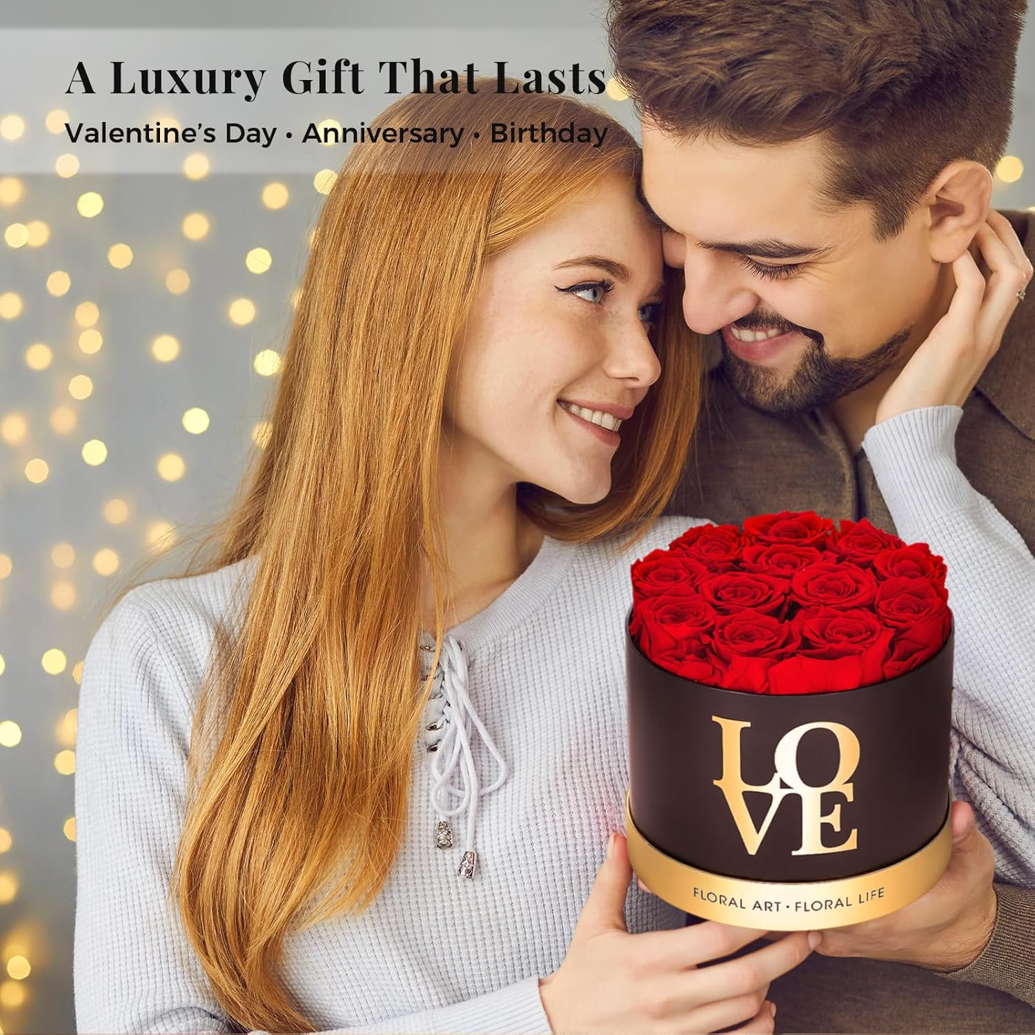 Preserved Roses in a Box – 12 Real Forever Flowers, Luxury Round Flower Gift for Her, Elegant Red Roses for Valentine’s Day, Anniversary & Home Décor