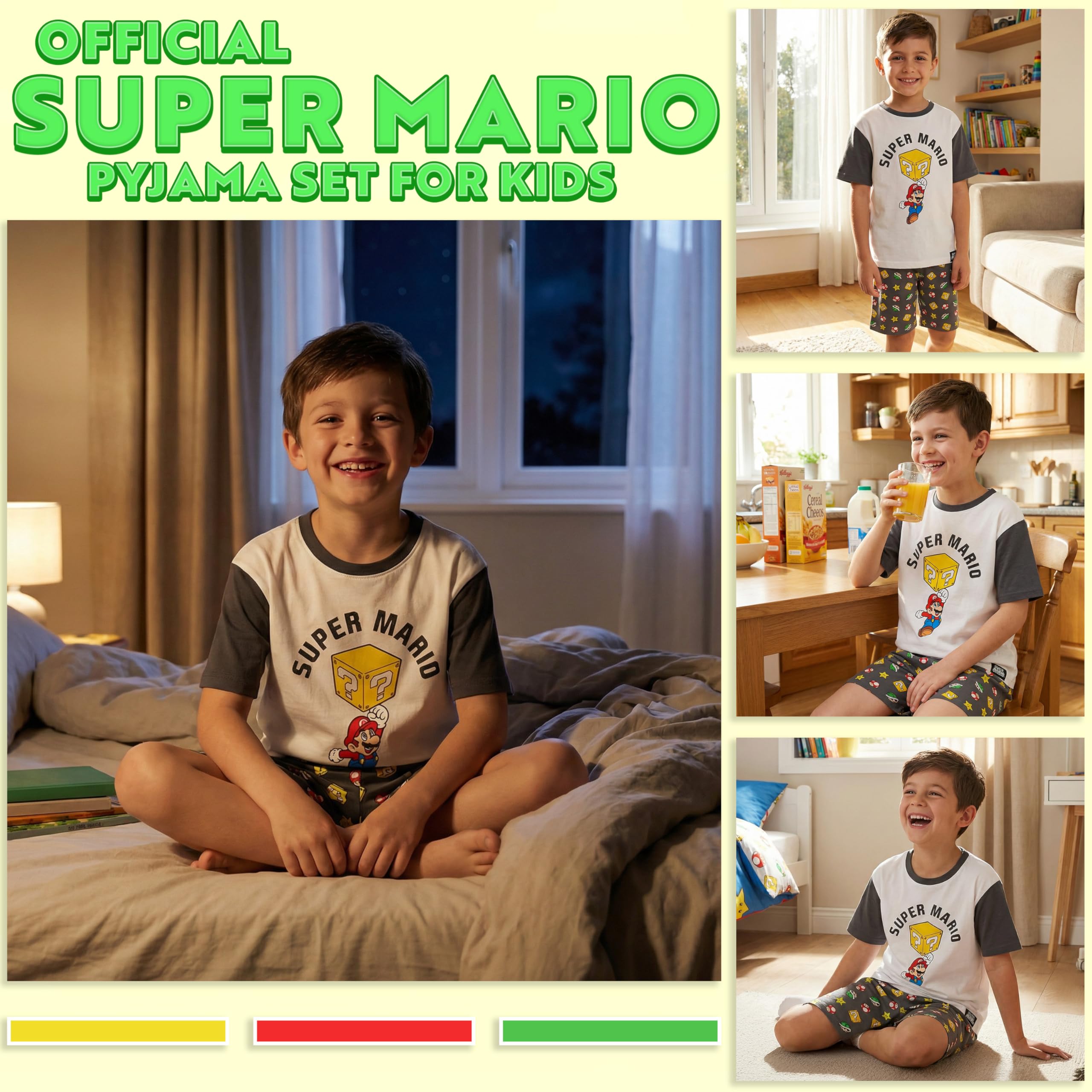 Super Mario Pijama Niño 5-14 Años Conjunto Verano Pijama Corto Ropa Dormir Infantil Regalos