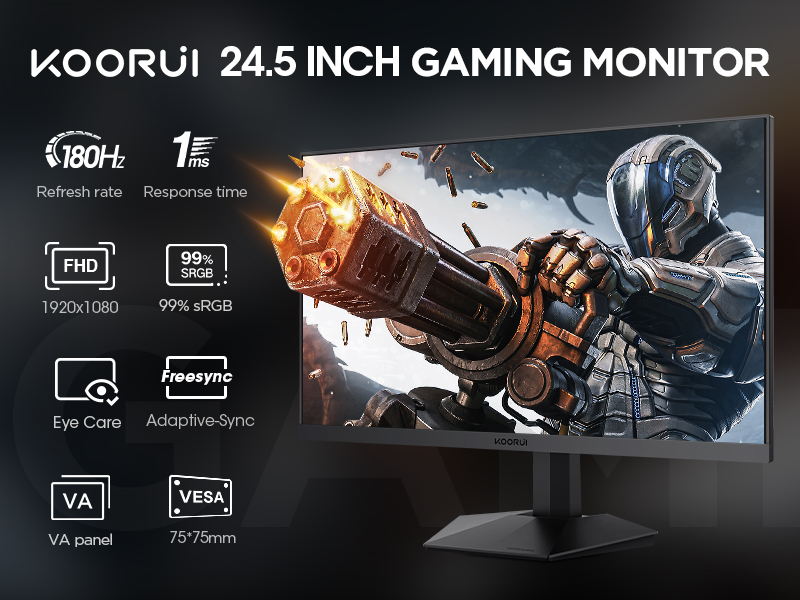 KOORUI 24.5 Inch FHD Gaming Monitor, VA, 1ms, Adpitive Sync, HDMI
