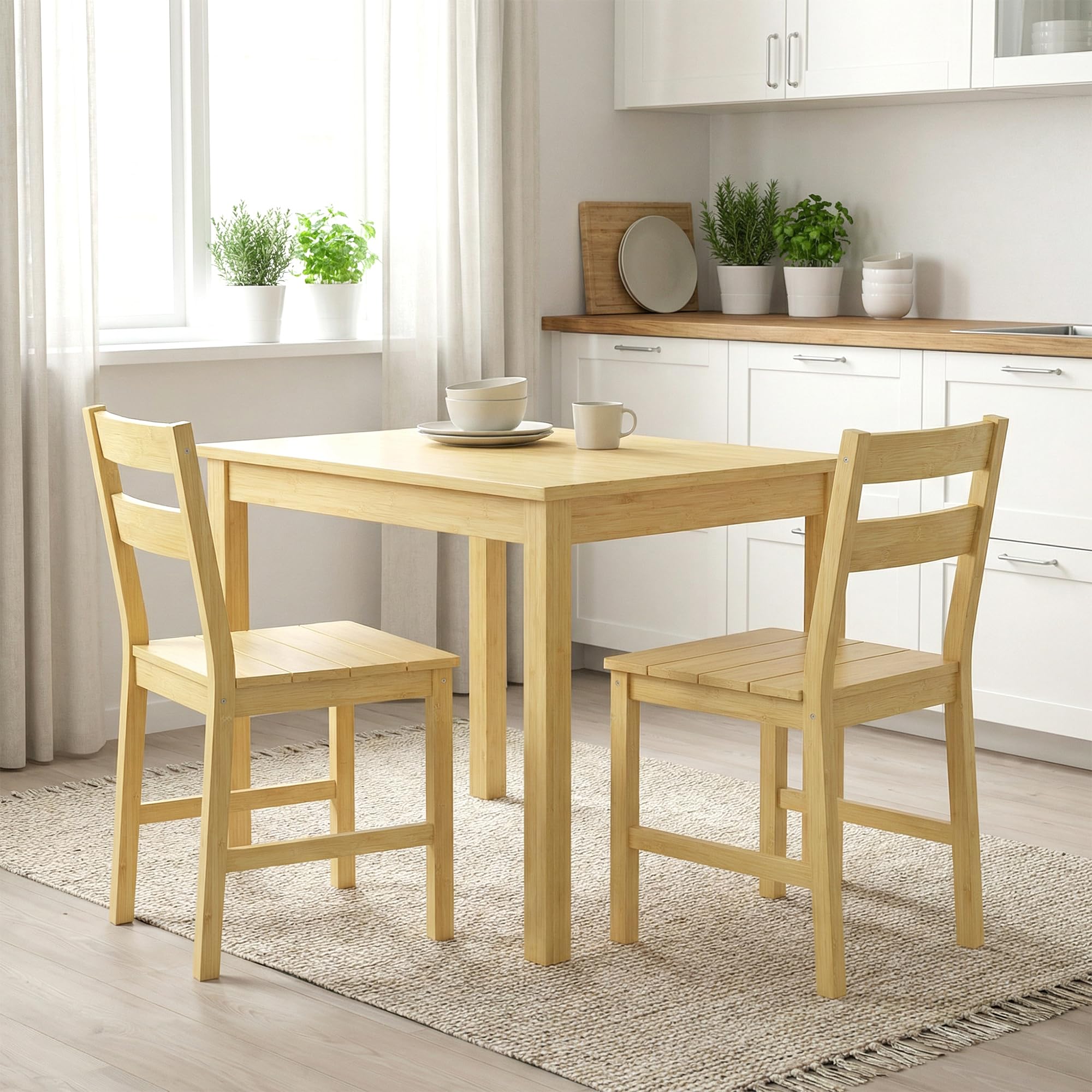 HOMCOM Lot de 2 chaises de Salle à Manger en Bambou, chaises de Cuisine sans accoudoirs avec Assise à Lattes et Dossier incurvé, pour Salon, Maison, Effet Bois Naturel