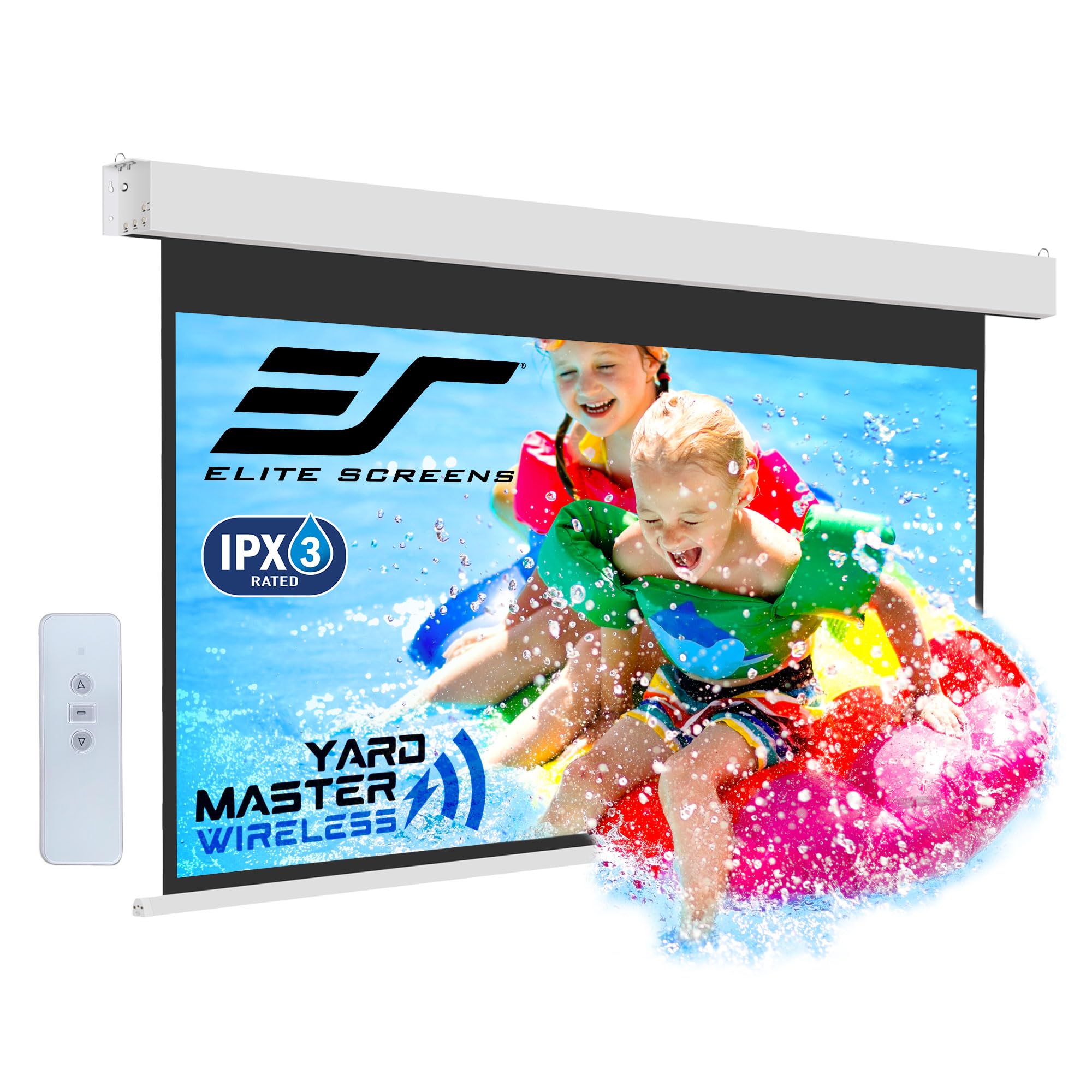 Elite Screens Yard Master Wireless 125" Outdoor Motorized Projector Screen 16:9, Battery Powered, RF Remote, IPX3 Weather Resistant, 4K/8K Ready, Patio Home Theater OMS125WH-BAT-ELEC