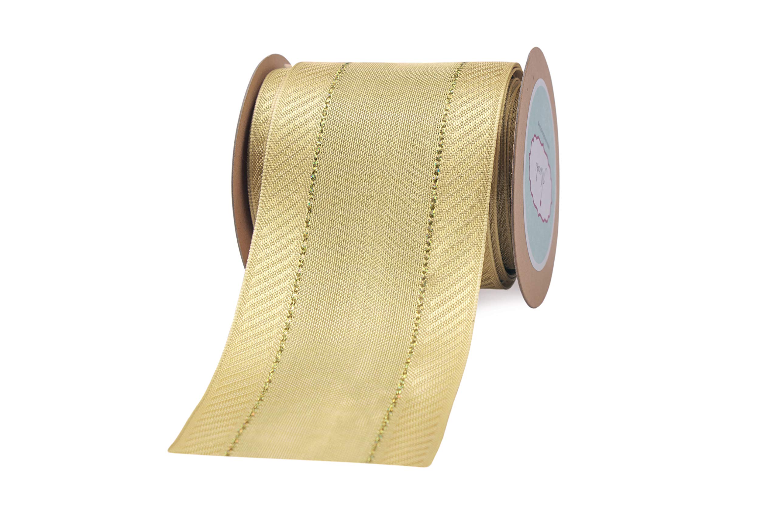 Meraki Cards Light Gold Wired Ribbon with Twilled Edges and Gold Stitches (Width: 63mm)