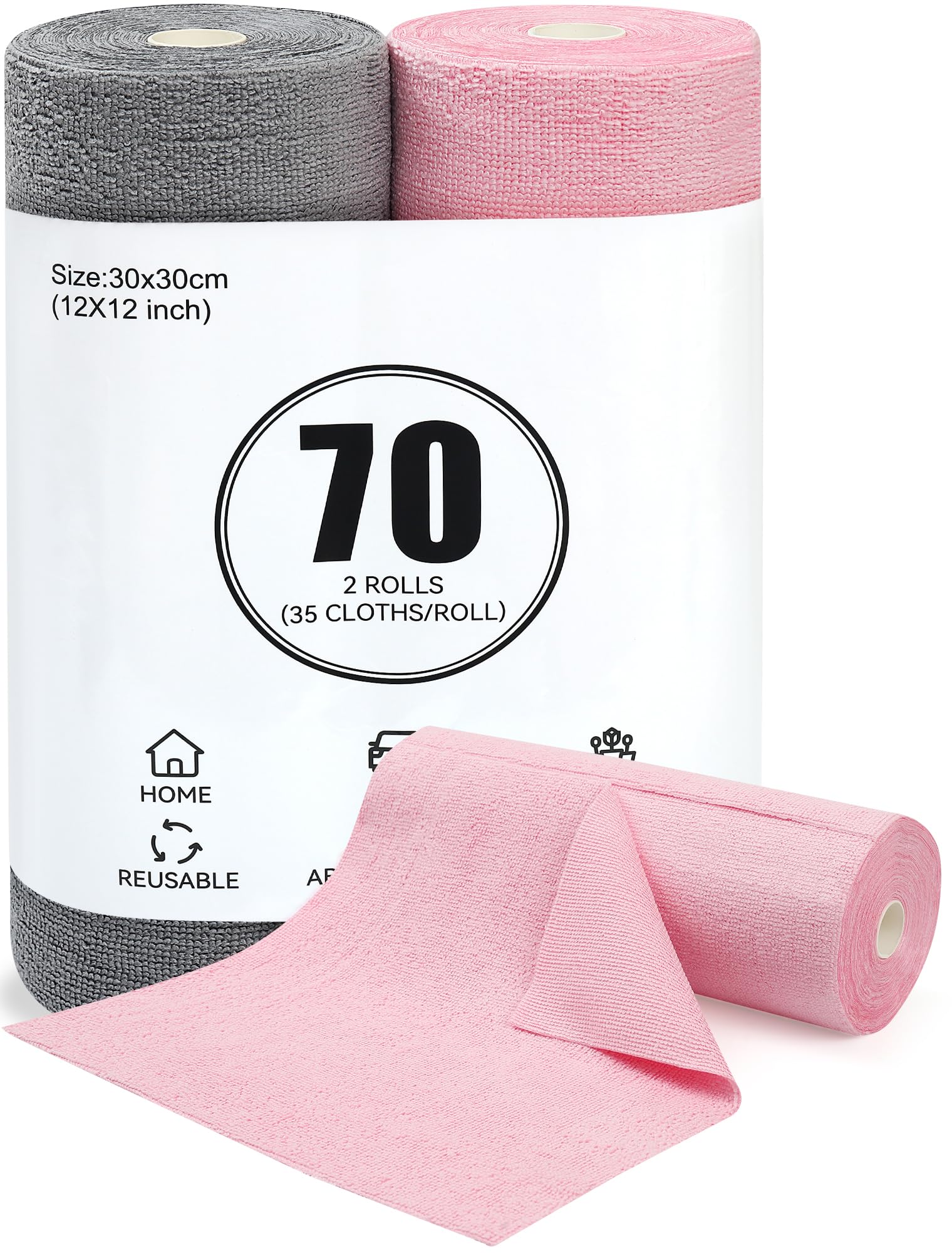 Gucass Rotolo di Panni in Microfibra 35 Pezzi x 2, Strappabili, Riutilizzabili, Panni per Pulizia da Casa e Cucina, Colori Rosa e Grigio