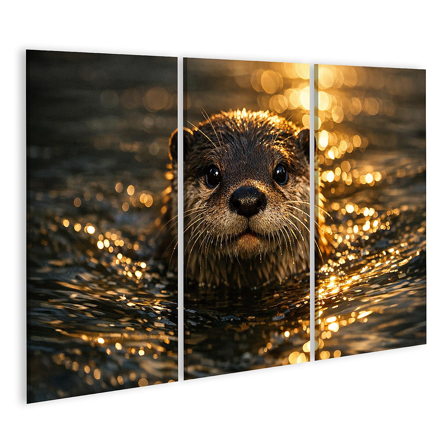 Tableau loutres triptyque en 3 pieces impression haute definition sur toile