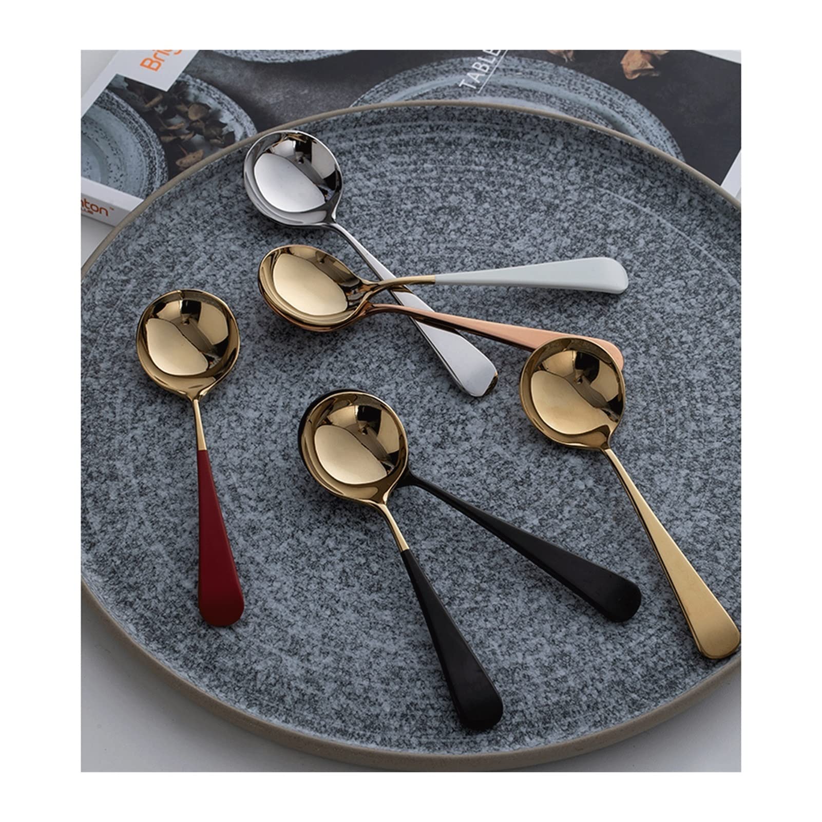 Cucchiaio da zuppa Dorato in Acciaio Inossidabile Frutta con Testa Rotonda for Uso Domestico Stoviglie for Anguria Dessert Mestolo(Black)