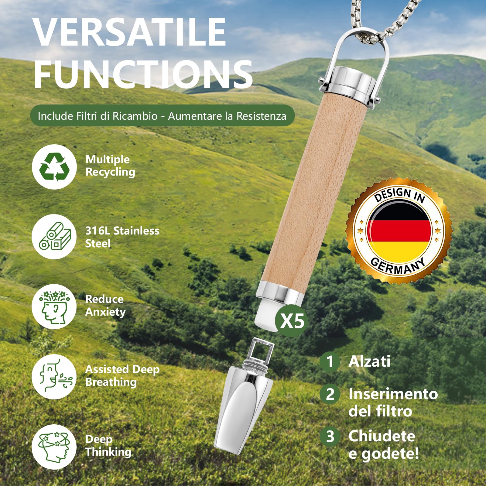 Set Collana Ausiliaria Per Smettere Di Fumare, Con 15 Filtri. Resistenza dell'aria regolabile, Collana Respiratoria Antistress Senza Nicotina, Calma l'umore Tramite la Respirazione.