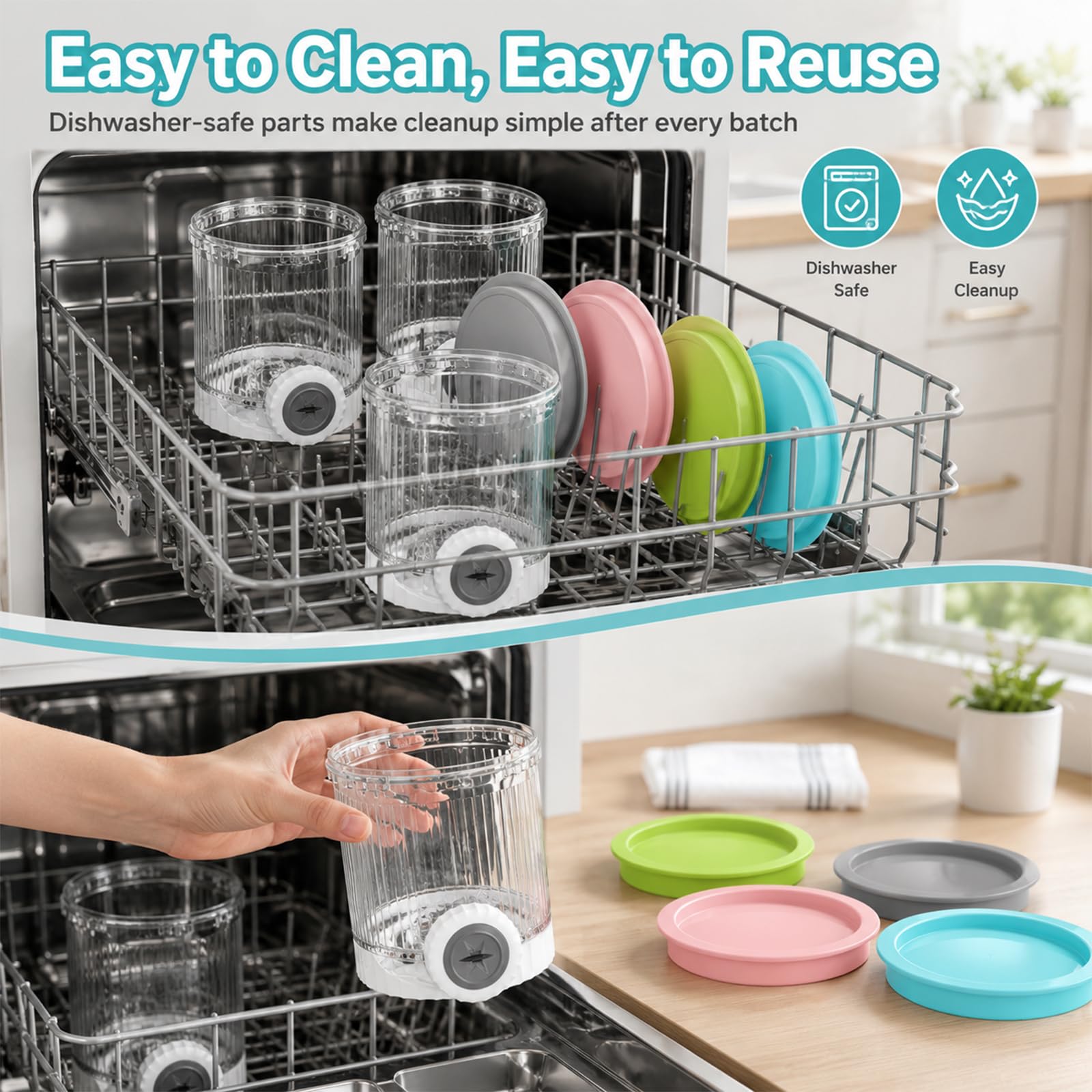Juego de 4 recipientes compatibles con Ninja Swirl by CREAMi NC700 NC701 Serie, 473 ml, Recipiente para Hielo con Tapas de Colores y boquillas para máquina de Hielo, Vasos de Repuesto sin