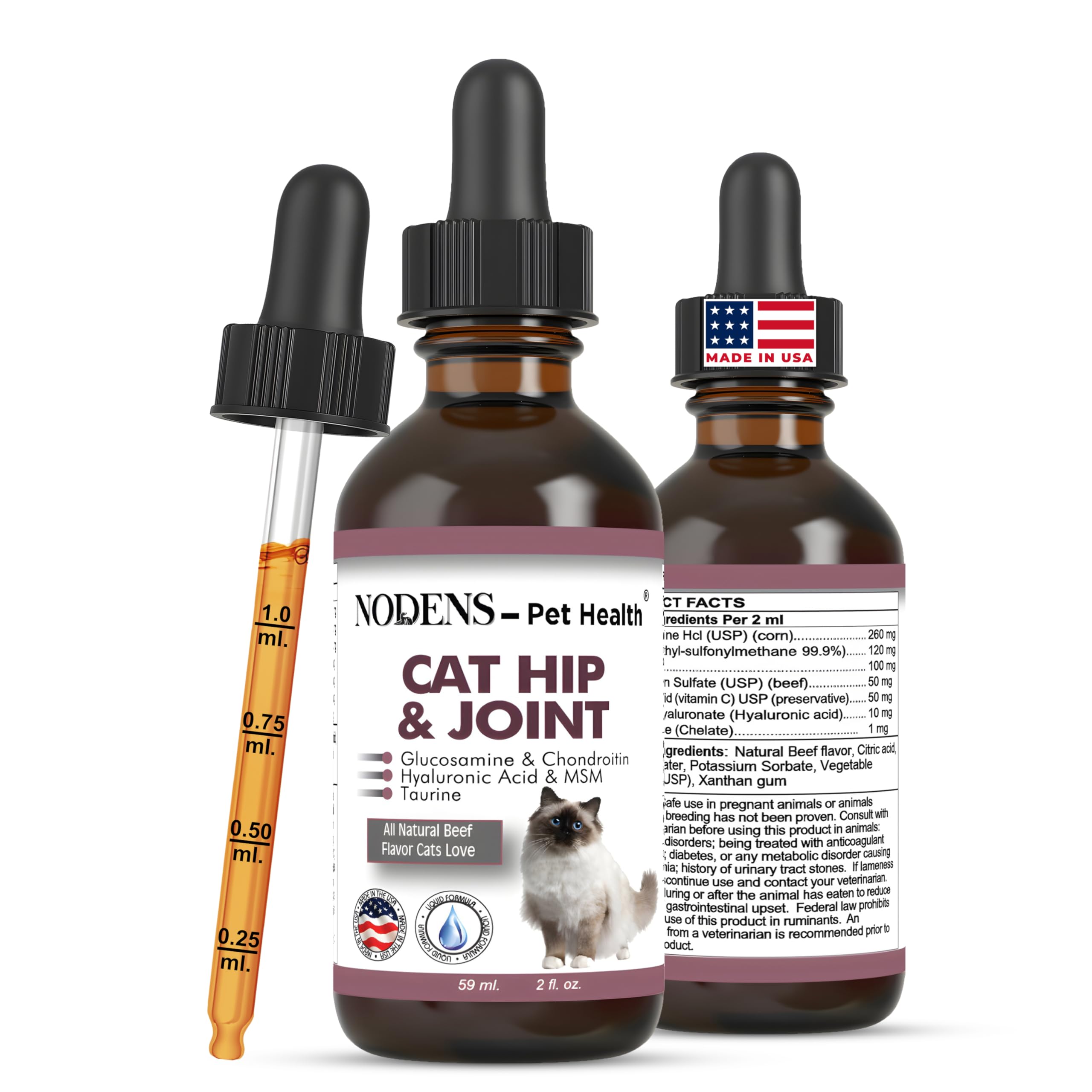 NODENS CAT Hip and Joint Glucosamine for Cats with Chondroitin - Cat Pain Relief from Inflammation - Cat Joint Supplement for Improved Joint Flexibility - Natural Liquid cat Health Supplies 59ml