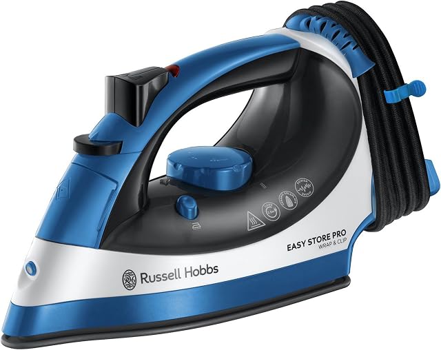 Russell Hobbs 23770 Easy Store Wrap & Clip Handheld Steam Iron with Vertical Garment Steamer Function, Blue & Black