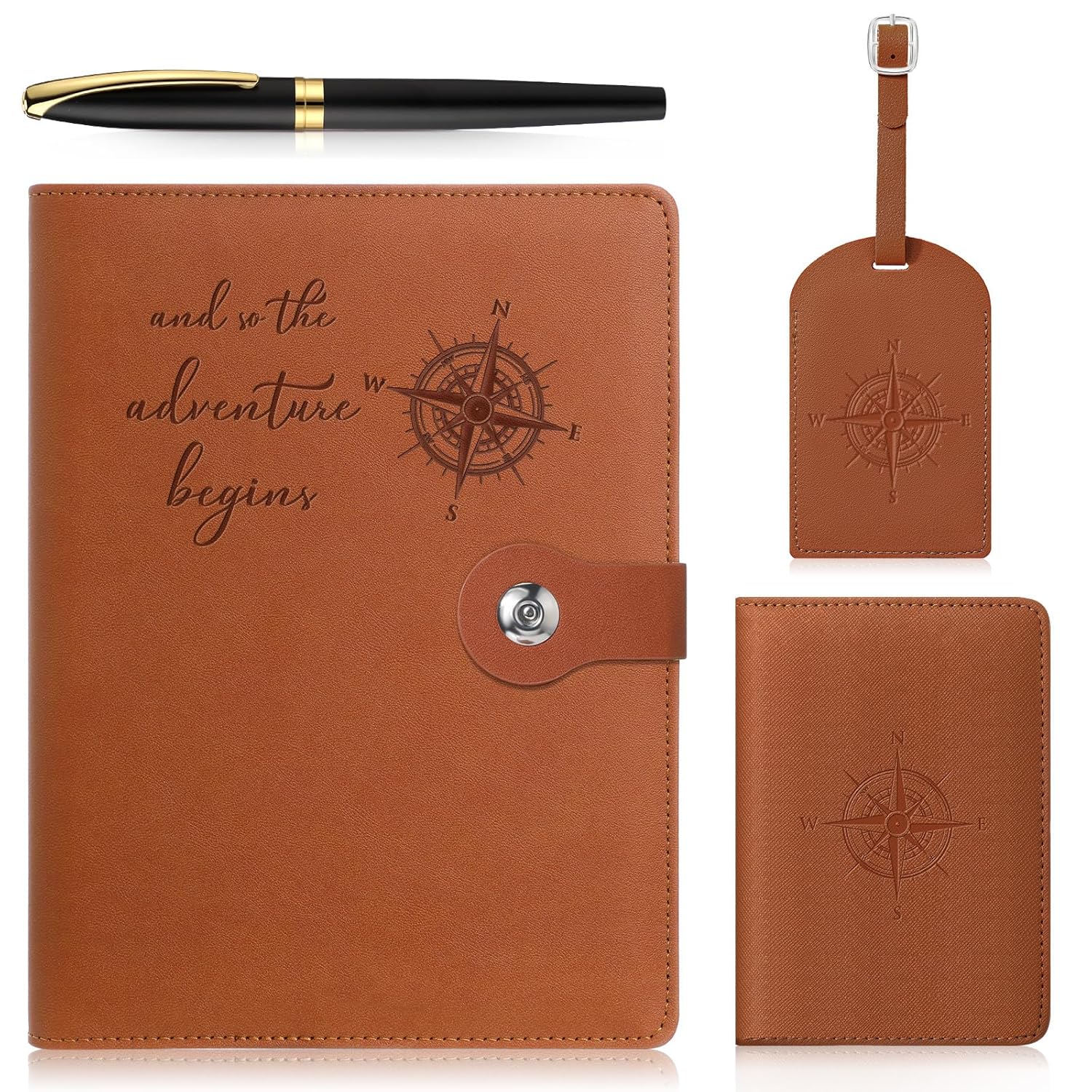 Qilery Compass A5 Refillable Leather Notebook Compass PU Leather Luggage Tags Compass Passport Holder Black Ballpoint Pen Diary Notepads for Travel Suitcase Backpack Gift Men Women Journal Qilery Compass A5 Refillable Leather Notebook Compass PU Leather Luggage Tags Compass Passport Holder Black Ballpoint Pen Diary Notepads for Travel Suitcase Backpack Gift Men Women Journal