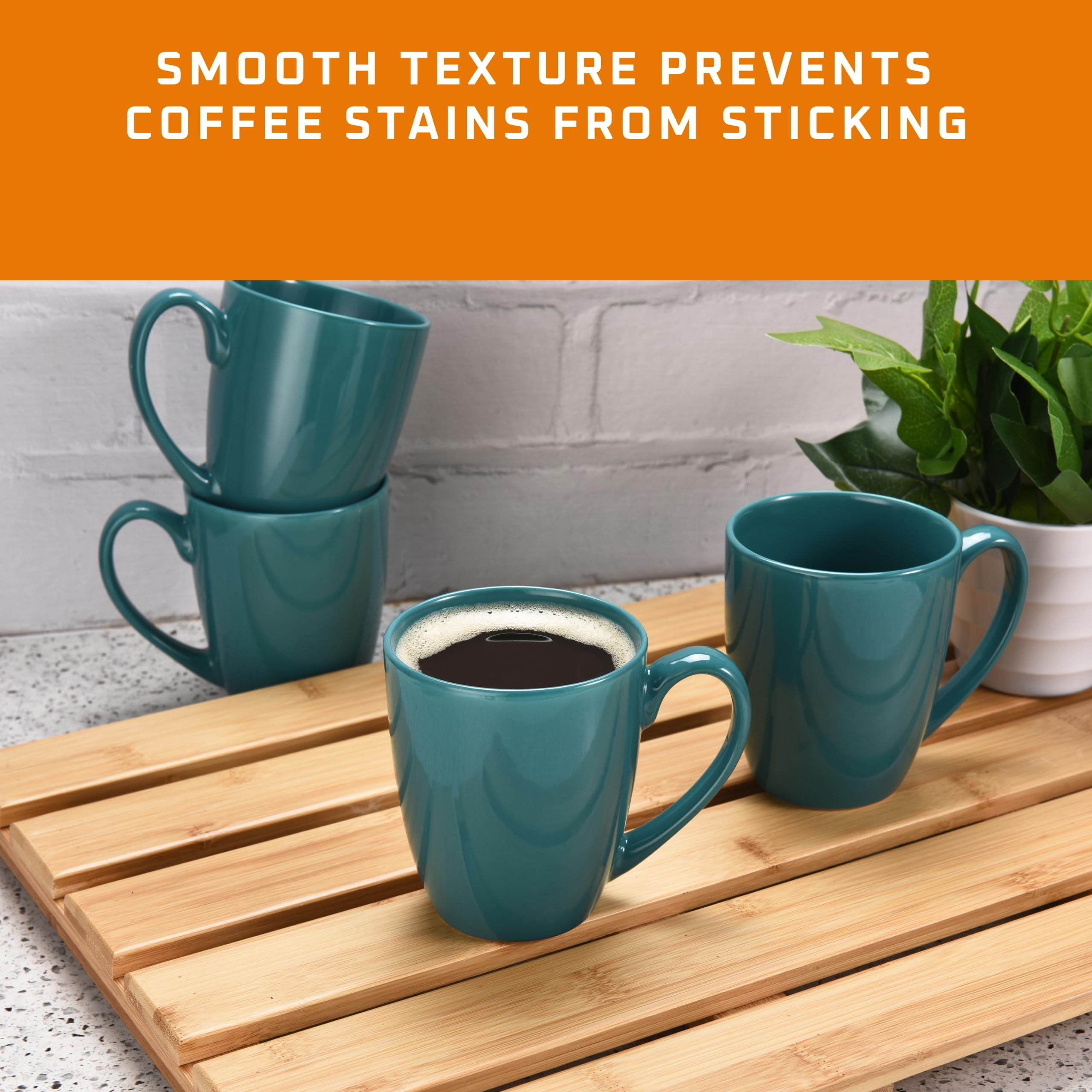 Bruntmor Ceramic Coffee Mug Set of 6 - Unique Coffee and Tea Mug Set - Coffee Cups Ceramic, Microwavable Mug - Hot Tea and Coffee Cup - Dishwasher And Microwave Safe Bulk Coffee Mugs - Green