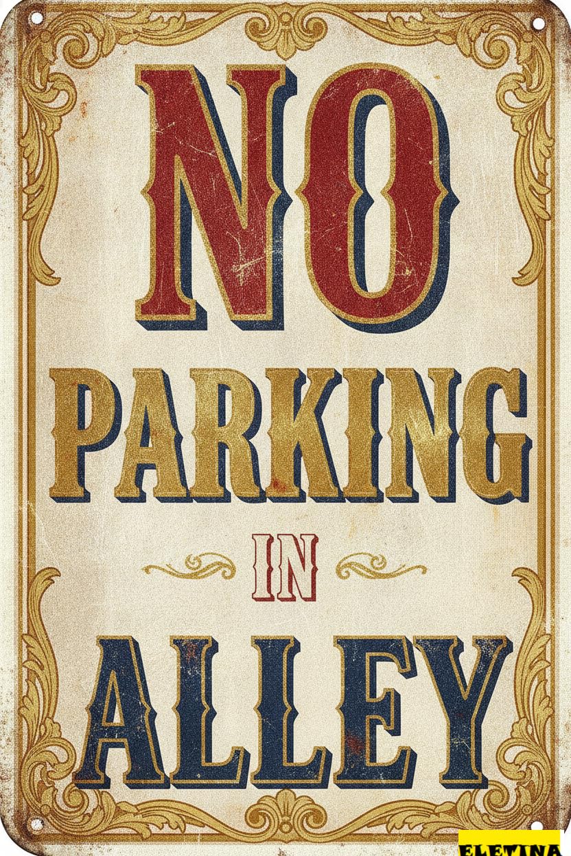 No Parking In Alley Tin Sign, 8x12 Inch Business Decor
