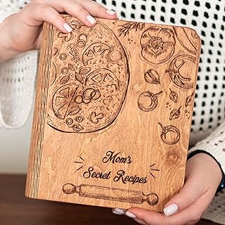 ENJOY THE WOOD Personalized Recipe Book Binder - Wooden Blank Family Cookbook Journal to Write in Your Own Recipes - Customized Recipe Binder, Recipe Books to Write in, Hardcover (Small (A6), Pizza)