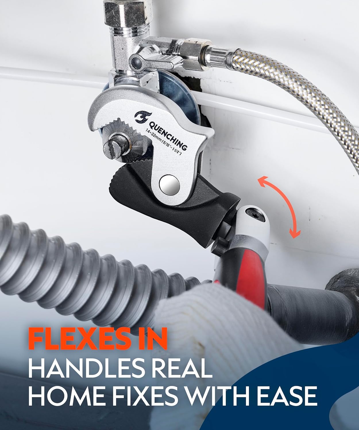 QUENCHING 2-Piece Self-Adjusting Crowfoot Wrench Set, 7.5" (5/16"–11/16", 8–17mm) & 9.5" (9/16"–1-1/4", 14–32mm), Rust Resistant Power Grip, Space-Saving Tool for Car & Home Repairs