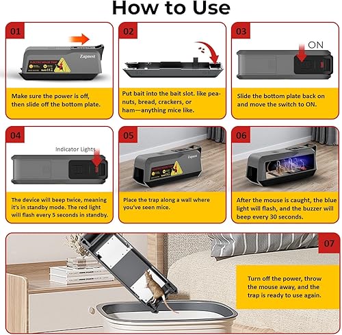 Miniatura 3 de Trampa Electrónica para Ratones Paquete de 2, Eliminador Eléctrico para Interiores y Exteriores para Ratones y Ratas, Trampa Reutilizable para