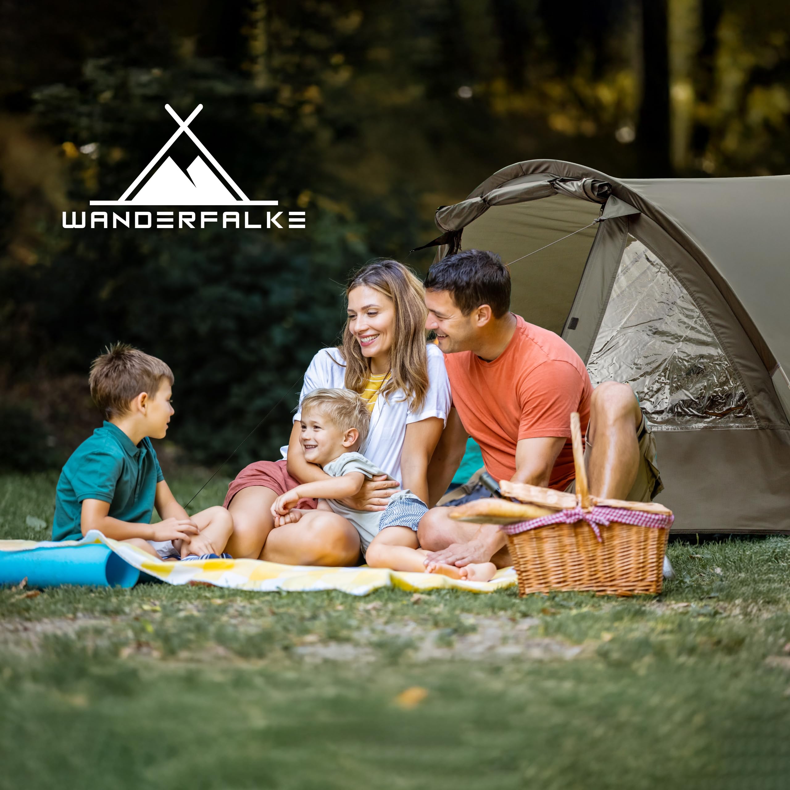 WANDERFALKE® Zelt 2-4 Personen wasserdicht 4.000mm, doppelwandig, leicht & kleines Packmaß, 2-4 Mann Zelt, Campingzelt mit Vorzelt, Familienzelt, Outdoor Zelte für Camping, Reise, Angeln