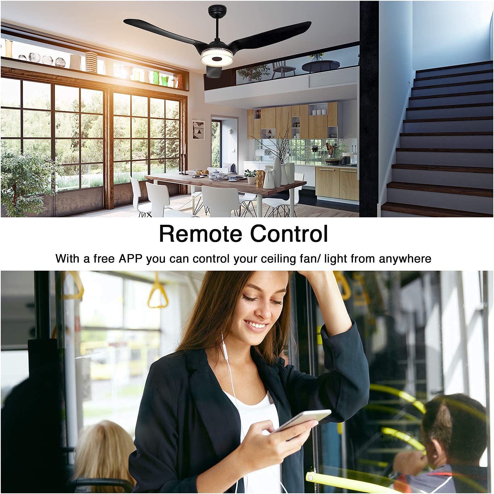 Trifecte 60 Inch Indoor&Outdoor Ceiling Fan with Light and Remote