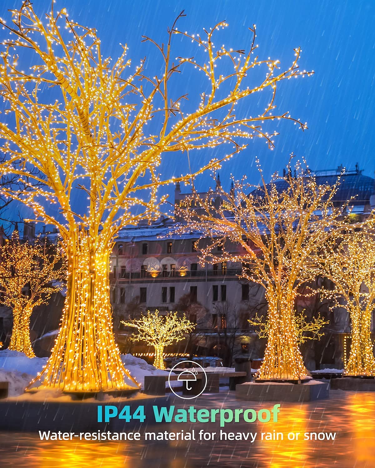 LEDYA łańcuch świetlny na Boże Narodzenie, 20 m, 200 diod LED, ciepła biel, z 8 trybami pracy i funkcją pamięci, wodoszczelny IP44, na balkon, do ogrodu, na balustradę, dekoracja wewnątrz i na
