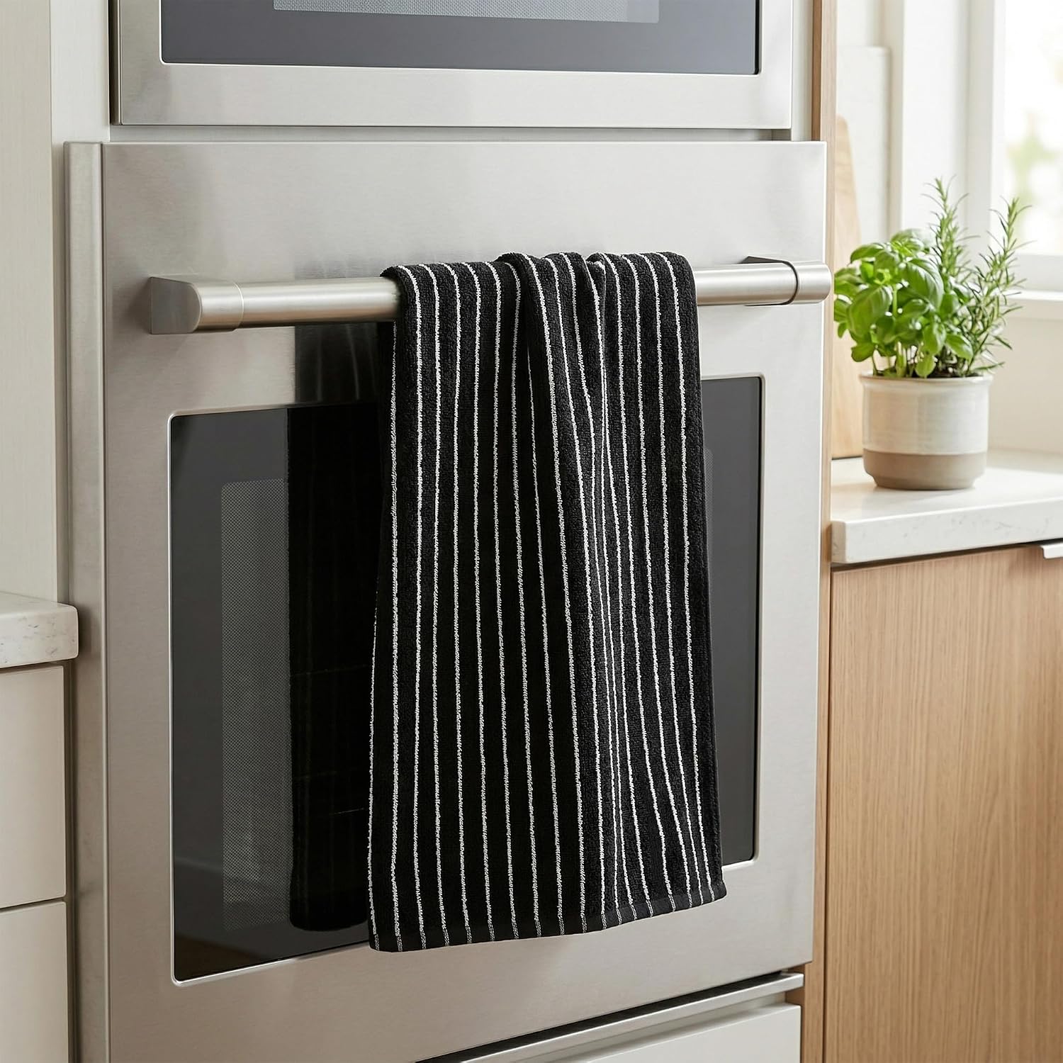 Jacquotha Black Hand Towels Set of 2, Cotton Quick Dry Bathroom Face Towels, Modern & Aesthetic Striped, 14” x 29”