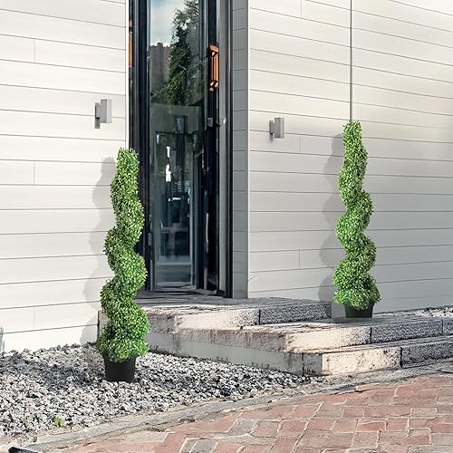 Miniatura 8 de VEVOR Árboles topiarios artificiales en espiral de boj, 4 pies de alto (2 piezas) planta sintética para exteriores, planta falsa verde para todo el