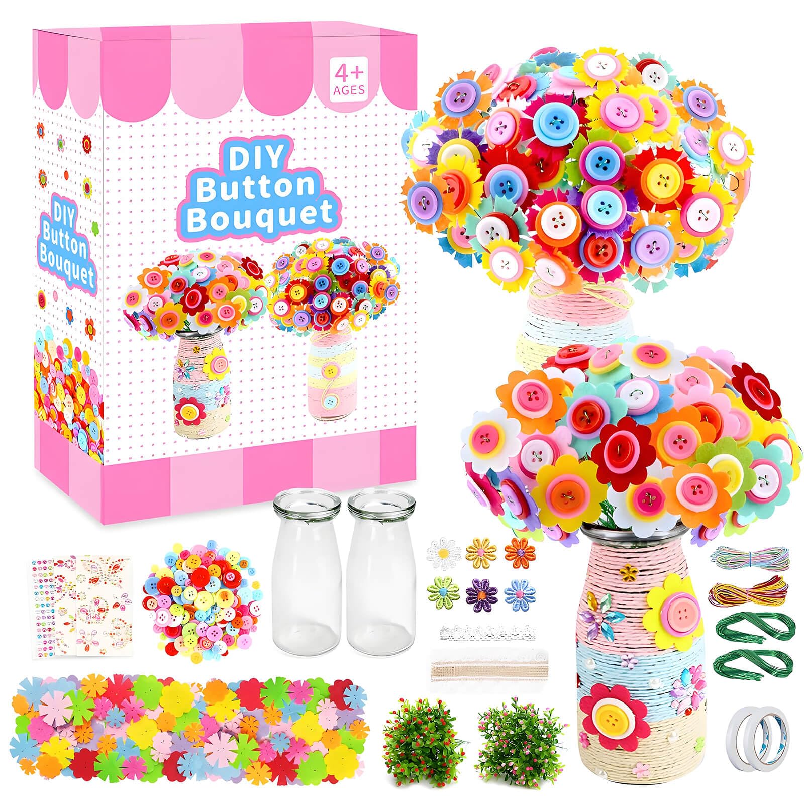 DxxD Arts and Craft Craft Kits for Kids Poke-in Art Gifts for 4 5 6 7 8 Year Old, Flower Pressing Kitfor Girls, Build DIY Toys Make Your Own Flower Bouquet with Button and Felt