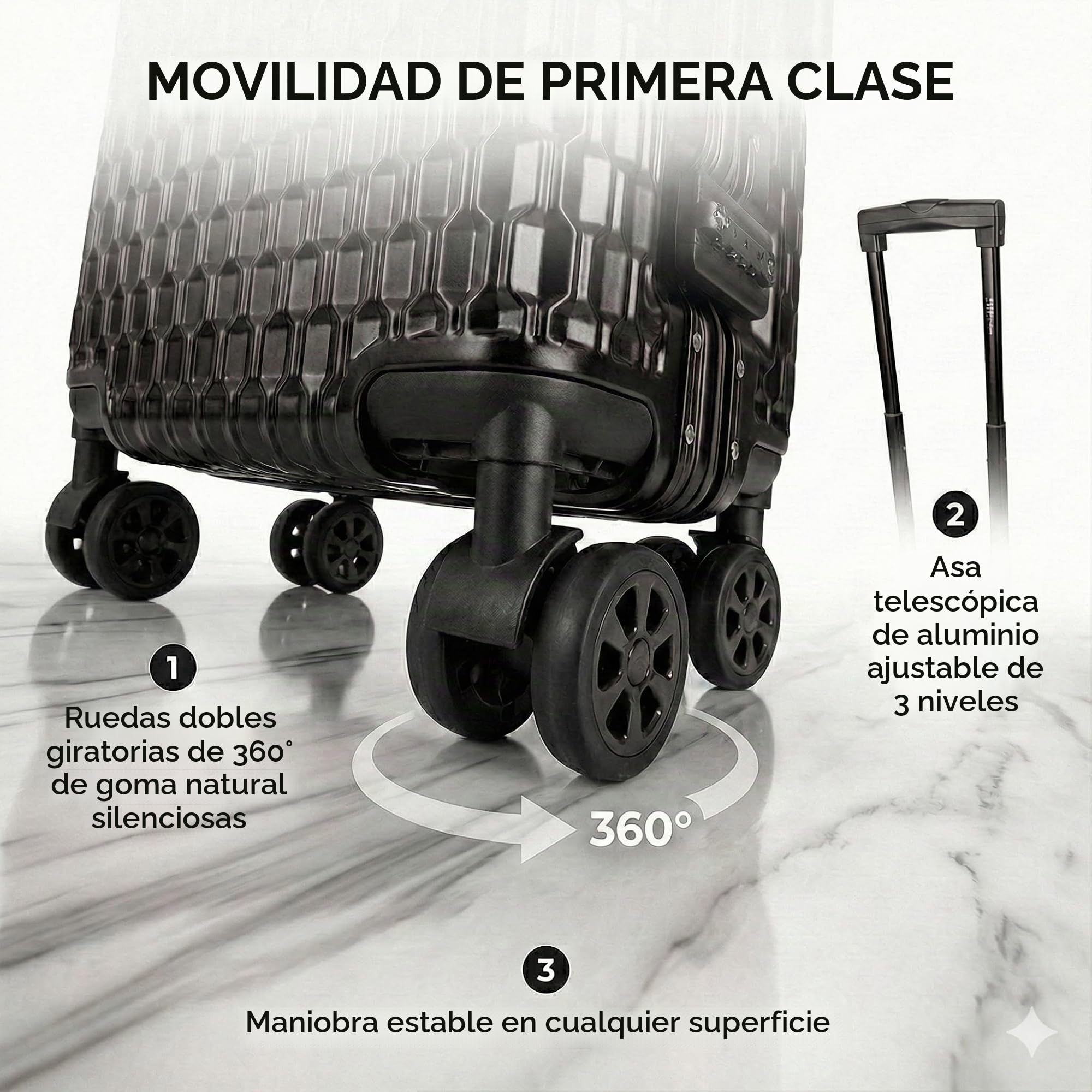 POSH Maleta rígida – Carros de policarbonato con marco de aluminio y cerraduras TSA – M, L, XL, maletín de viaje 60, 70, 80 cm, silencioso, ruedas dobles de 360 grados, Negro , L, Maletín rígido de