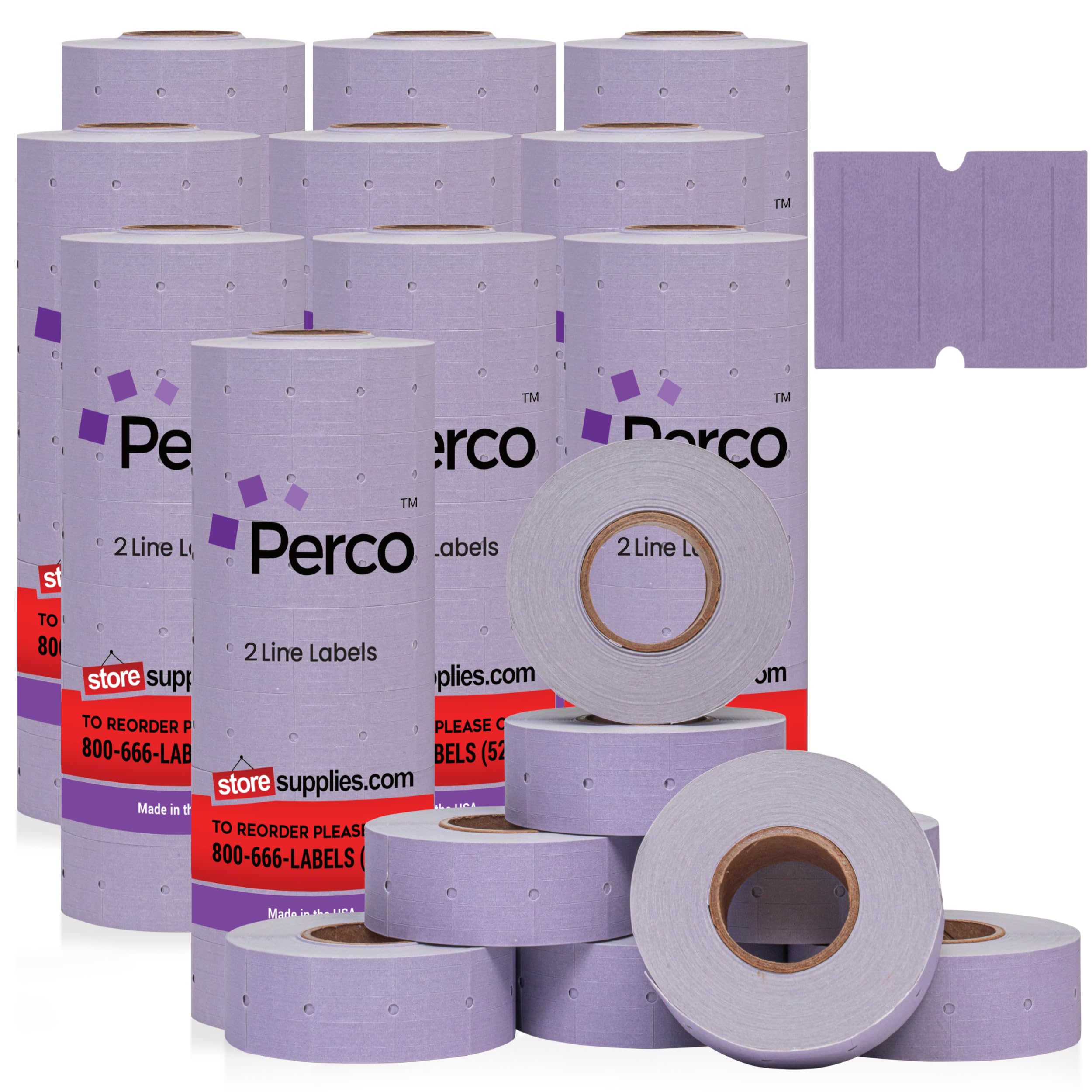 Etiquetas para pistola de precios Perco de dos líneas con 60.000 etiquetas en color lavanda 8
