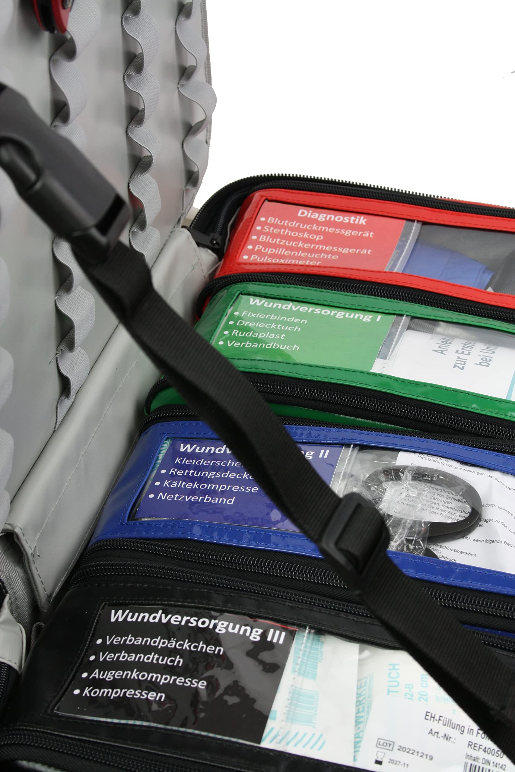 Team Impuls - Großer Erste Hilfe Notfallrucksack - Feuerwehr - in Rot - Premium gem. DIN 14142 - Planenmaterial
