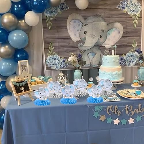 Miniatura 3 de ZHUOWEISM 6 piezas de centro de mesa de panal de elefante azul para It's a Boy Elephant Theme Reveal Género Reveal Baby Shower Niños Niños Fiesta de
