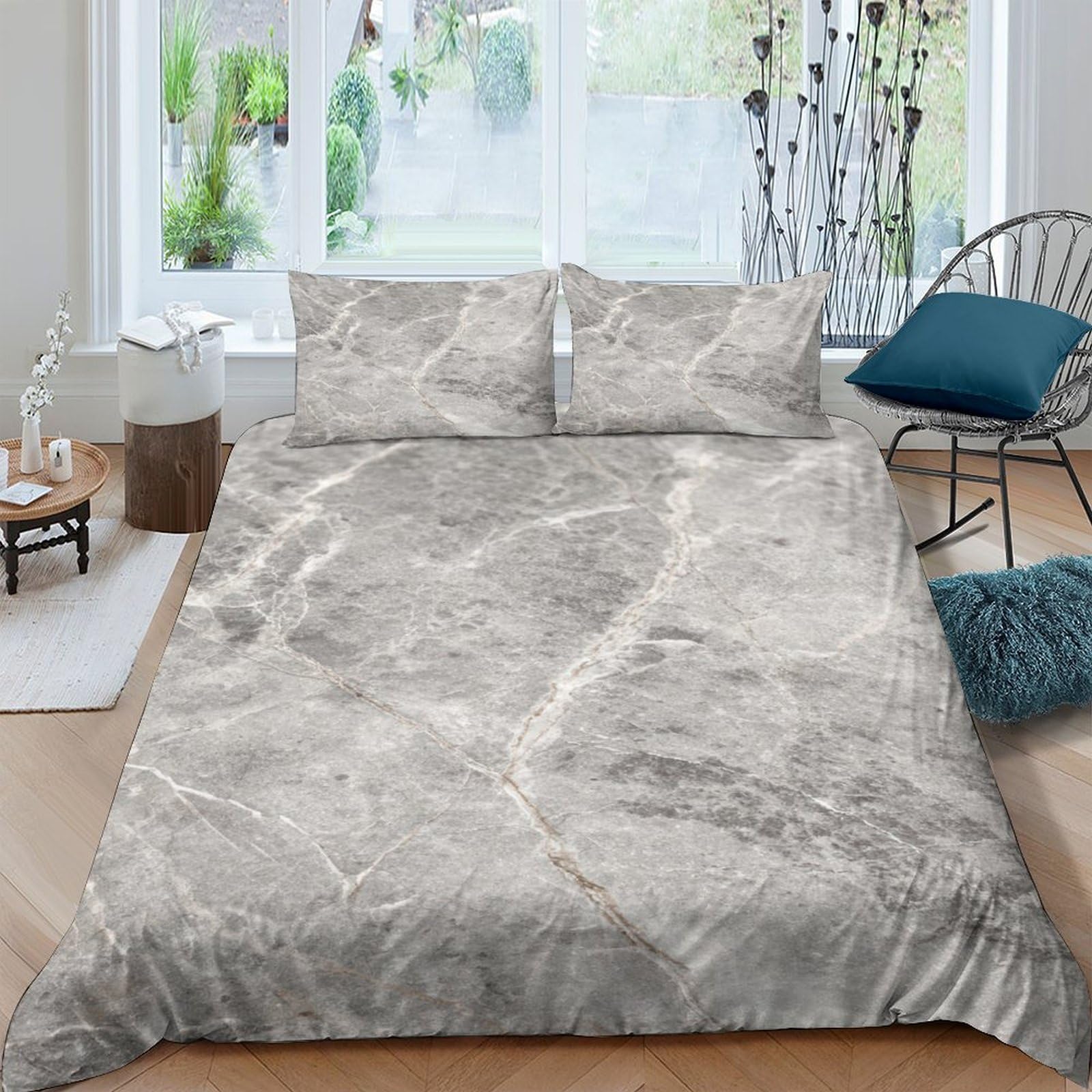 Ctjqhvkz Style-9 3D Printed Marble Texture Fitted Sheet Microfiber Soft Grey Stone Pattern Bed Cover For Bedroom Guest Room Decor Single（135X200cm）