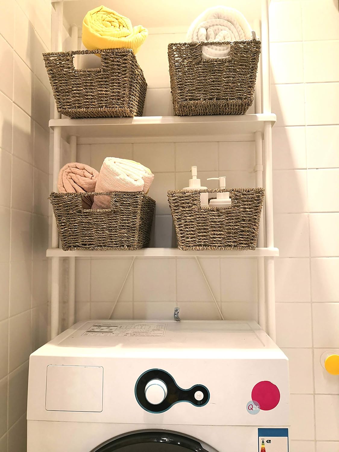 Exclusive Discount 70% Price Set of 4 Seagrass Storage Baskets | Handwoven with Insert Handles | Laundry Organizer Totes for Home and Bathroom Organization（Natural)