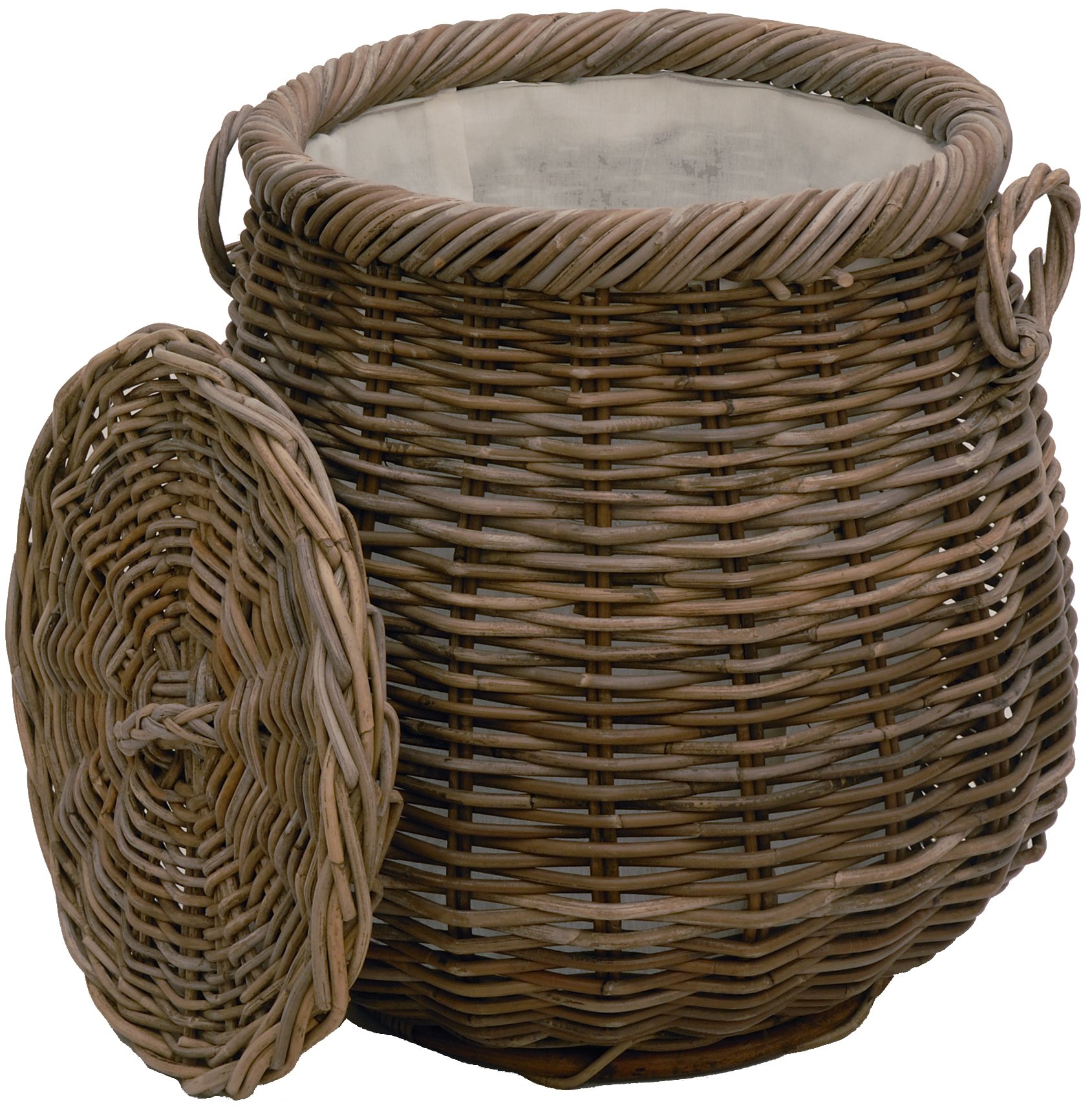 Geräumiger Wäschekorb im Landhaus Stil, große Wäschetonne bauchig aus echtem Rattan Ø 50cm (Grau Naturrohr)