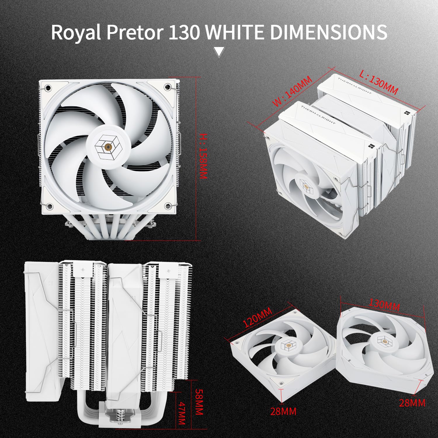 Thermalright Royal Pretor 130 White wentylator chłodzący CPU, z podwójną wieżą, 6 radiatorów procesora, wentylator Dual PWM, wysokowydajny wentylator PC, do AM4/AM5; Intel 1851/1700/1150/1151/1200