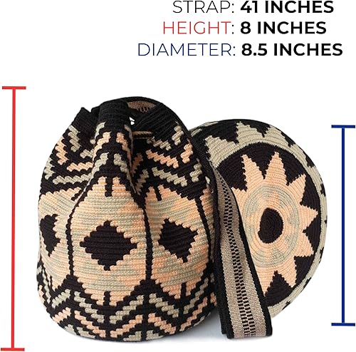 Miniatura 8 de Classic Authentic WAYUU Bag, Mochila from Colombia, Medium Crochet Crossbody, Handmade Medium Purse, Bucket Bag, Colombian Craft. (Zebra)