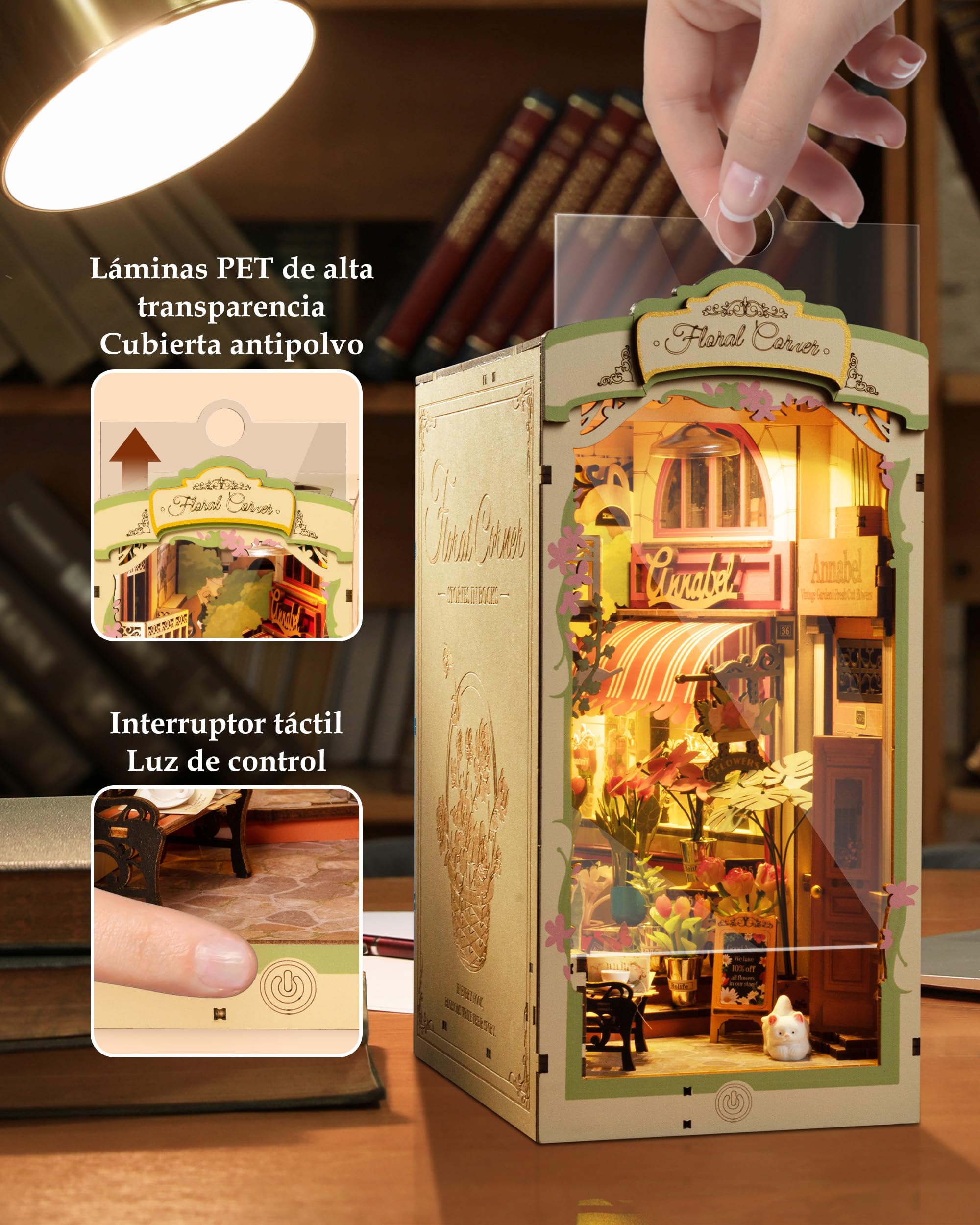 Rolife Book Nook Kit Miniature da costruire Diy Booknook Floral Corner 3d Puzzle Legno con Luci Decorazione Libreria Casa Modellismo da Costruire Adulti Diorama Modellismo TGB09