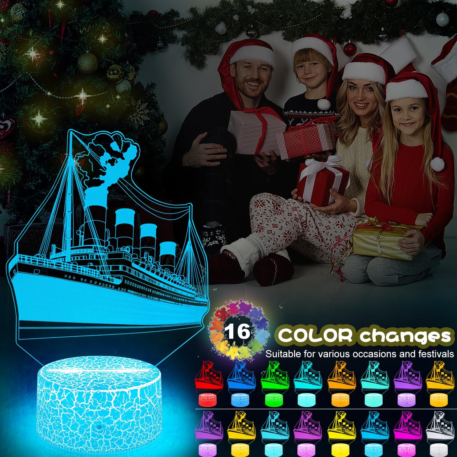 Titanic Night Light - Led Illusion Table Lamp with 16 RGB Colors & Remote Control Gifts for Boys & Girls Bedroom & Boat Party Decor Ideal Birthday, Xmas, Holiday Present