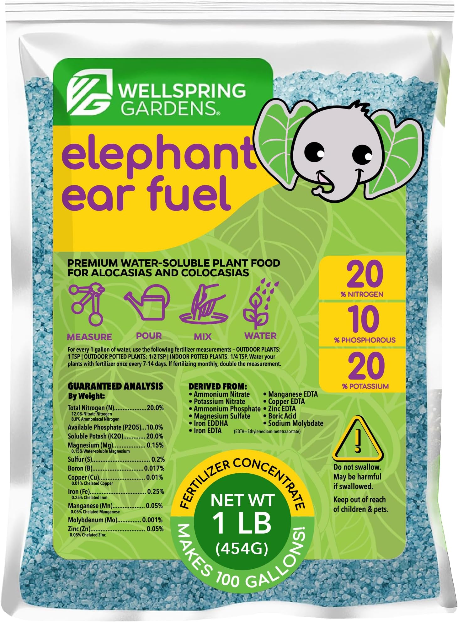 Elephant Ear Fuel Plant Fertilizer - Wellspring Gardens - Plant Food Formula for Alocasias and Colocasias - Complete Soil Nutrients - Lawn and Garden Essentials