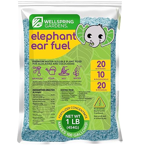 Elephant Ear Fertilizante Combustible - 1 libra - Mezcla soluble en agua 20-10-20 - Wellspring Gardens Elephant Ear Fertilizante Combustible - 1 libra - Mezcla soluble en agua 20-10-20 - Wellspring Gardens