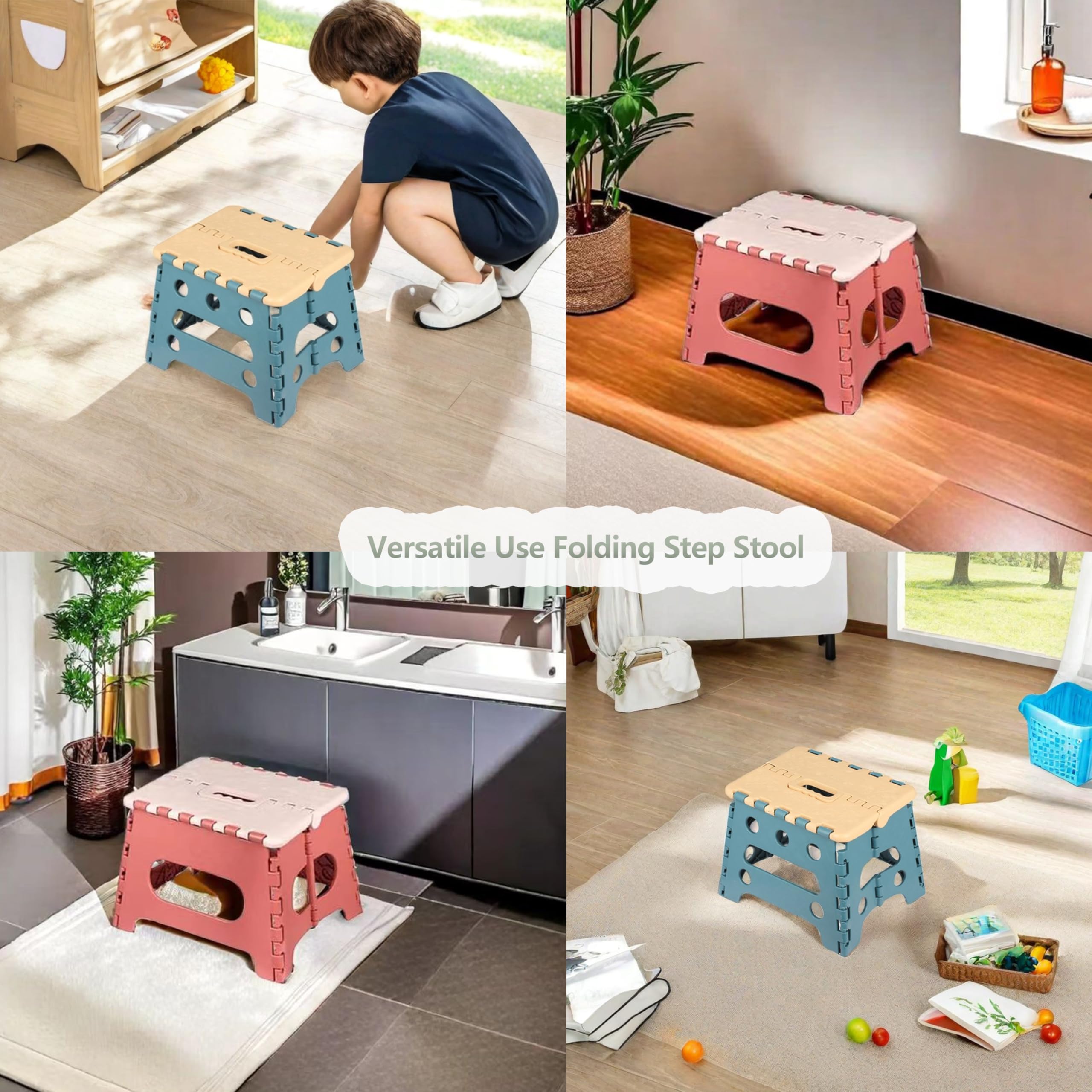 Plastica Sgabello Portatile per Bambini e adulti - Sgabello pieghevole di alta qualità - Sgabelli Multiuso con maniglia per Cucina, Bagno, Giardino, Casa (18 cm di altezza - verde)