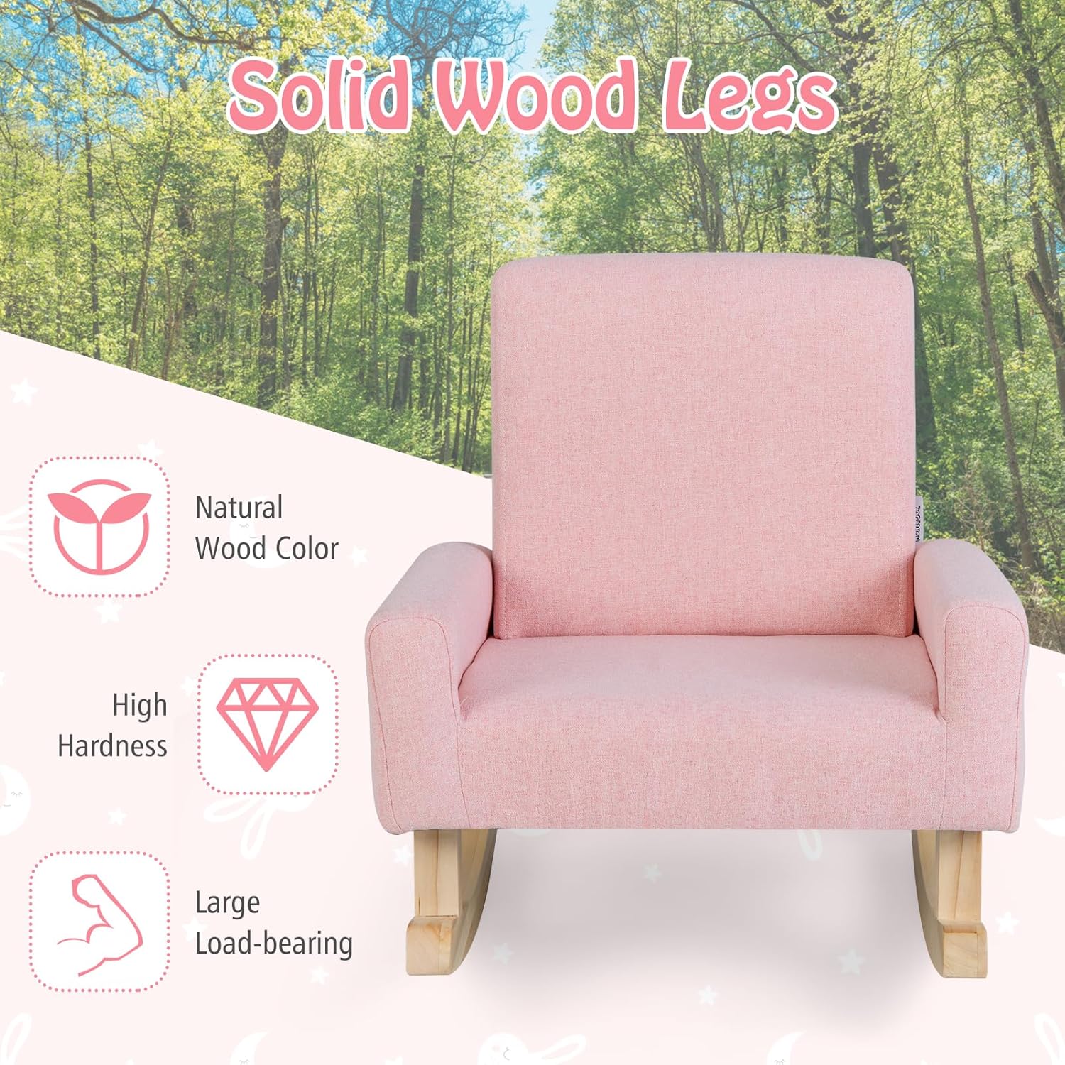 HONEY JOY Toddler Rocking Chair, Kids Rocker with Solid Wood Legs & Linen Fabric, Anti-Tipping Design, Toddler Couch for Kids Room, Playroom, Nursery, Bedroom (Pink)