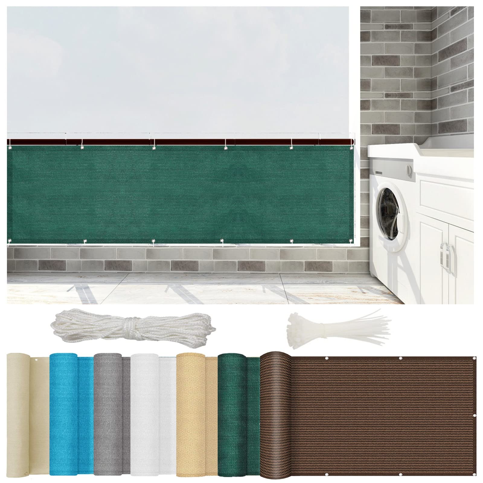 Telo Frangivento per Balconi 60 x 1000 cm Telo Ombra Schermo Telo Ringhiera Balcone, Telo Frangivisto Balcone Disponibile in Diversi Colori e Misure per Veranda, Cortile, Terrazza,, Verde Scuro