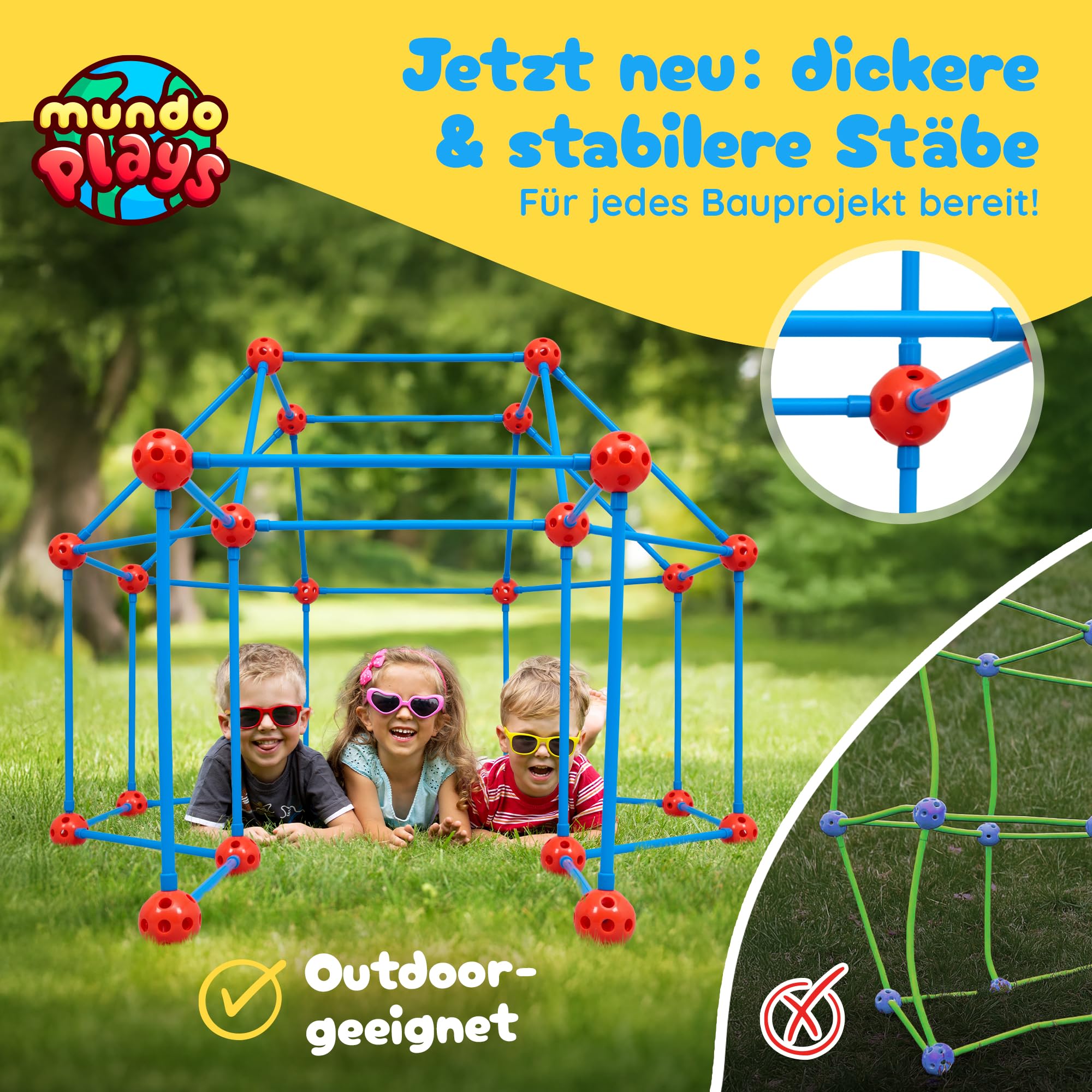 Konstruktionsspielzeug/Bauspielzeug für Outdoor und Indoor [Sicher und Stabil] 100 Teile Gartenspielzeug Kinderzelt Indoor Höhle Bauen Kinder kreativ Set für Kinder Kreatives Bauspielzeug