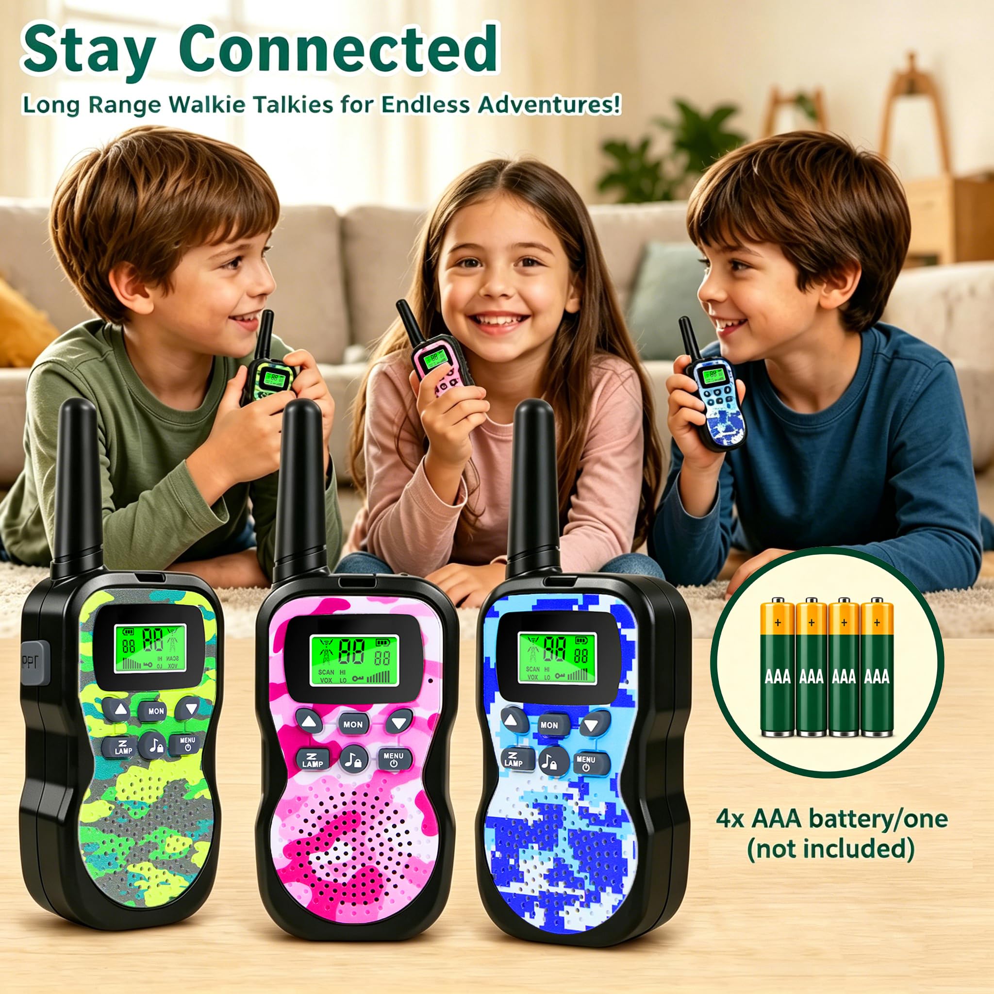 Nestling Walkie Talkies 3 Pezzi, Walkie Talkie Bambini 8 Canali Radio a 2 vie, Con Torcia LCD Retroilluminata, Giocattoli per Ragazzi Ragazza 3-12 Anni, Attività Indoor Outdoor
