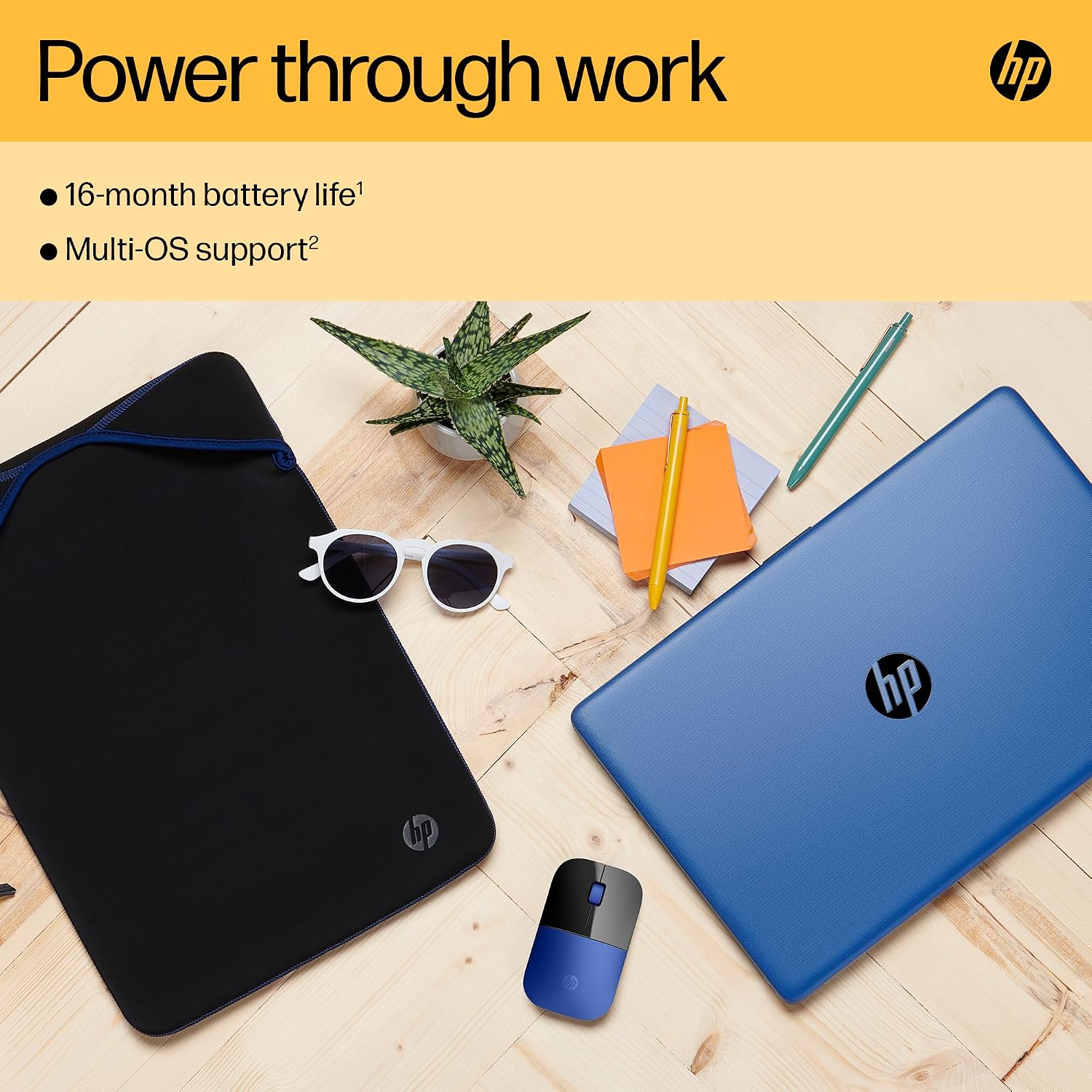 HP Z3700 Blue 2.4 GHz USB Slim Wireless Mouse with Blue LED 1200 DPI Optical Sensor, Up to 16 Months Battery Life