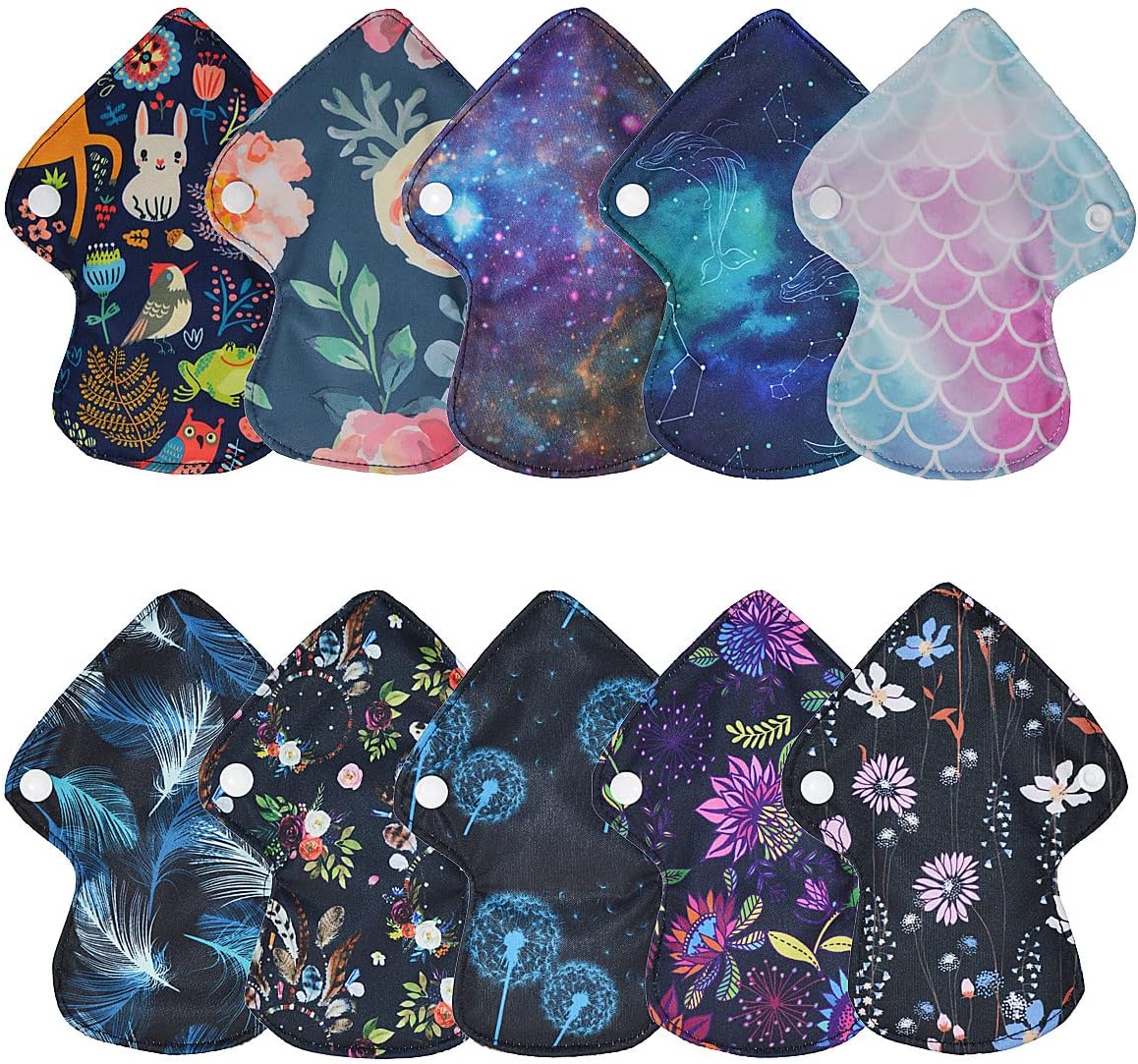 Cloth Mama Cloth/Menstrual Pads/Reusable Sanitary Pads Panty Liners for Thongs,7 inch Length by 5 inch Width with Wing (10 Pieces Set)