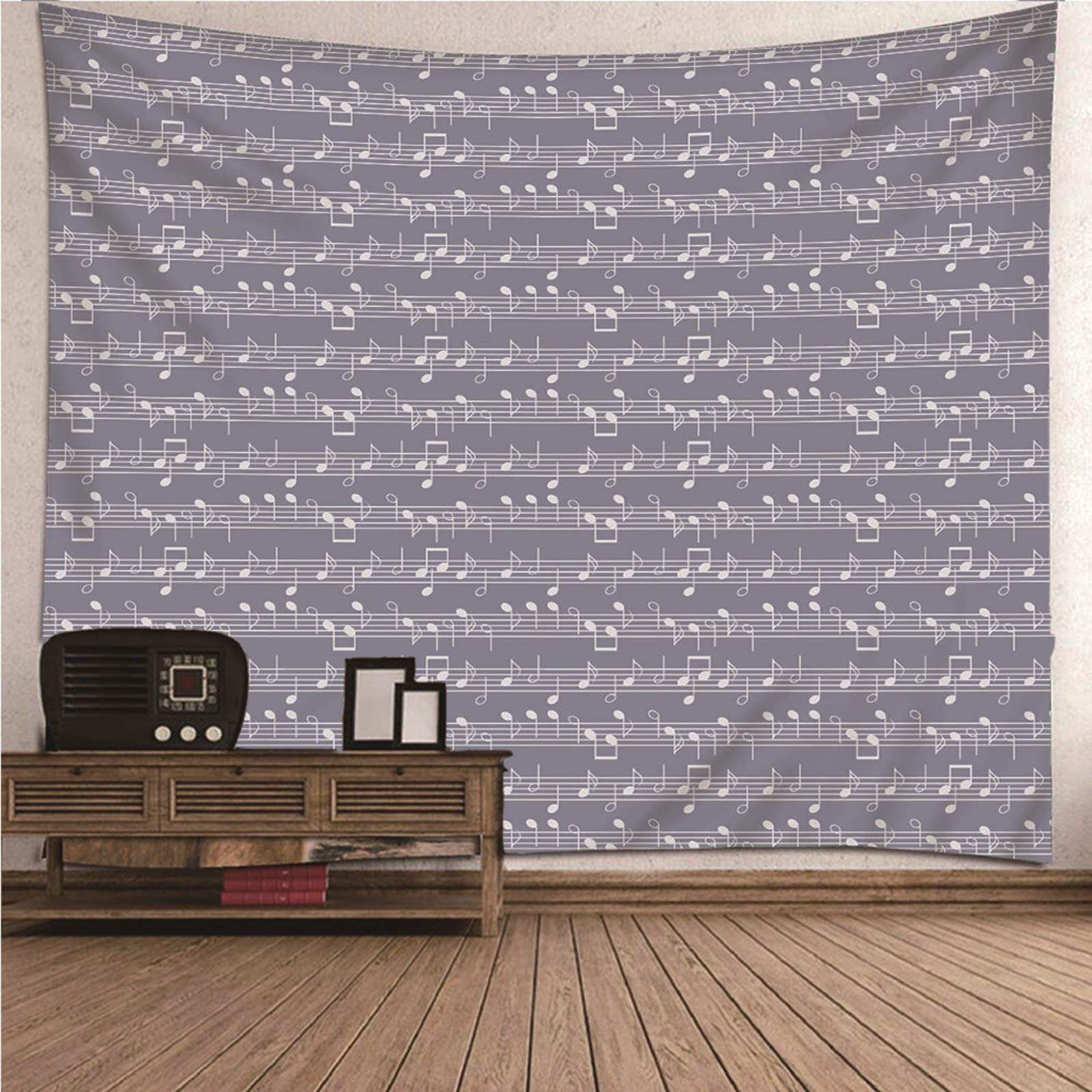 EHOMERY Tapestry For Young Men Wall Nature Landscape Gray Musical Notes Hanging Blanket Living Room Bedroom Art Décor 240X220Cm