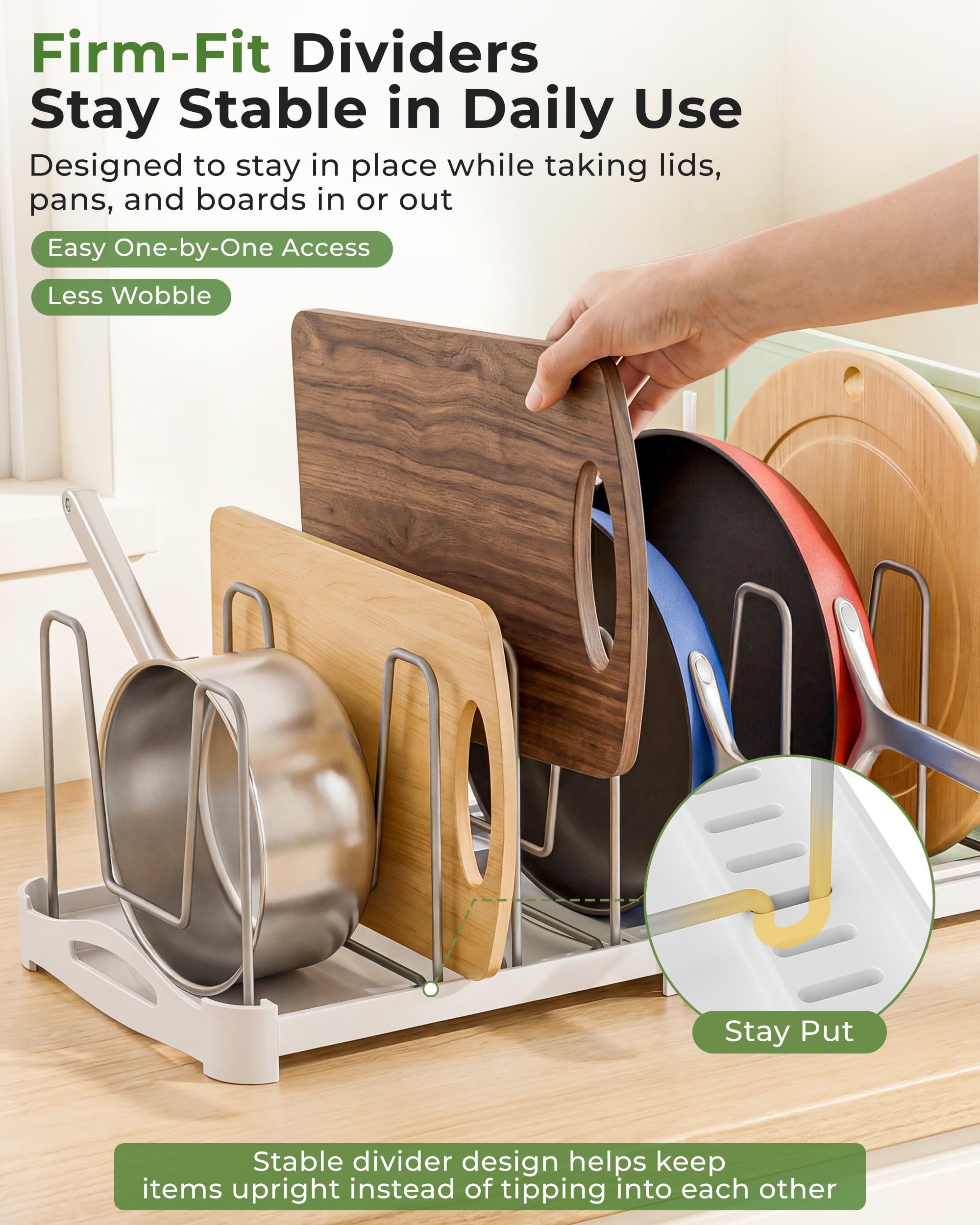 EVERIE Regulowany organizer na naczynia do pieczenia, stojak na pokrywkę garnków, foremek do ciasta, desek do krojenia, maty, naczyń kuchennych, GS02SS, głębokość 18 cm na 30 cm do 50 cm szerokości