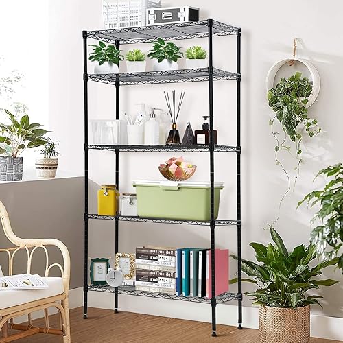 Miniatura 2 de Estantes de almacenamiento de 5 niveles, capacidad de 1250 libras, estantería de alambre resistente, estante de metal NSF, estante de almacenamiento