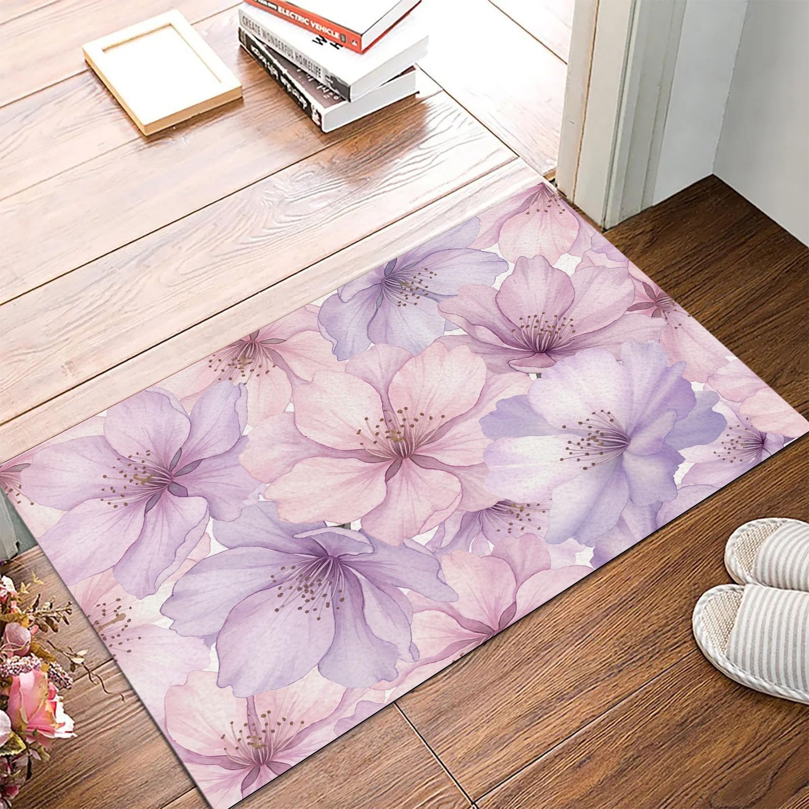 Tapis fleurs de cerisier rose 90x150 paillasson entrée intérieur